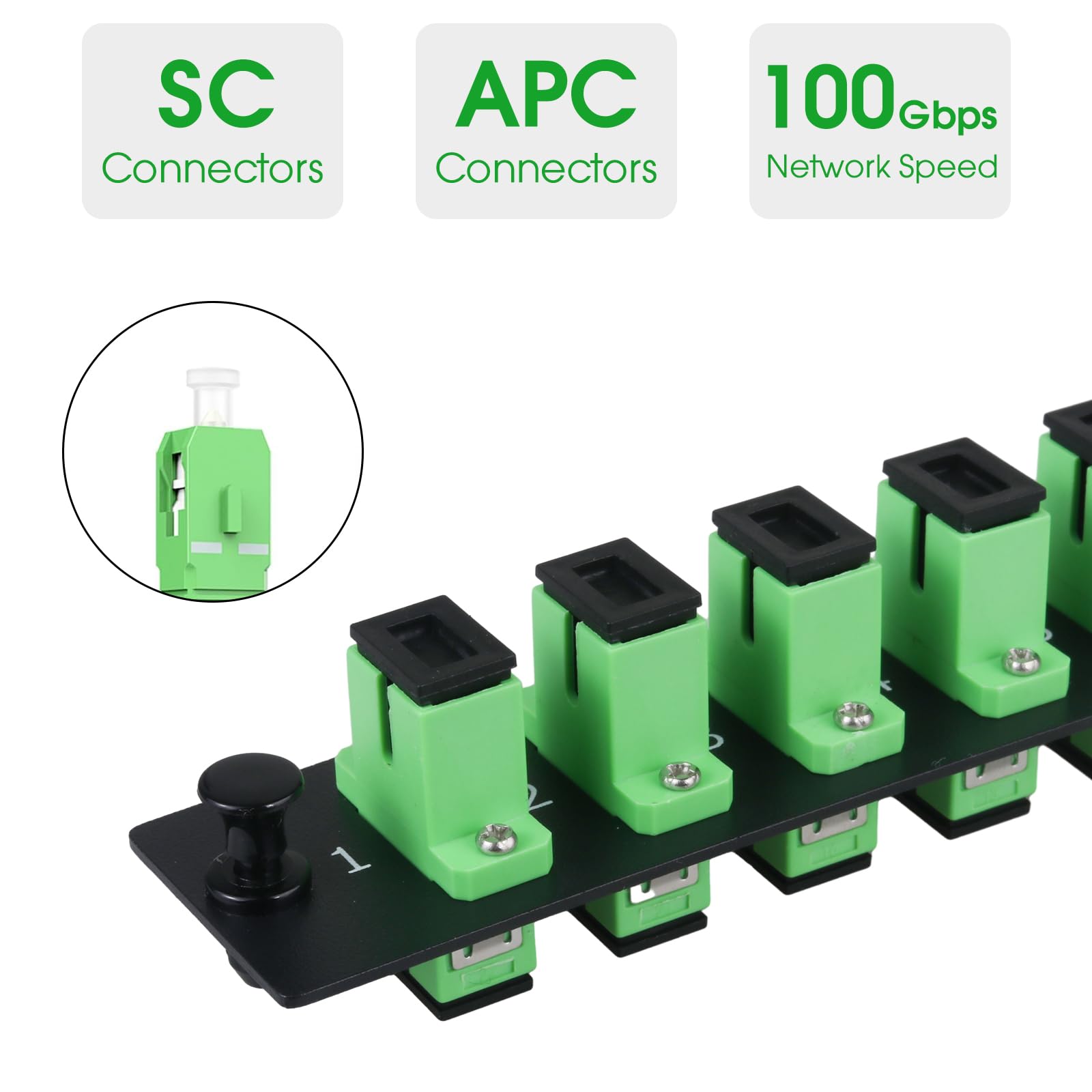 Lot de 3 panneaux de brassage Simplex SC/APC avec adaptateurs SC Simplex monomode vert, 6 ports fibre