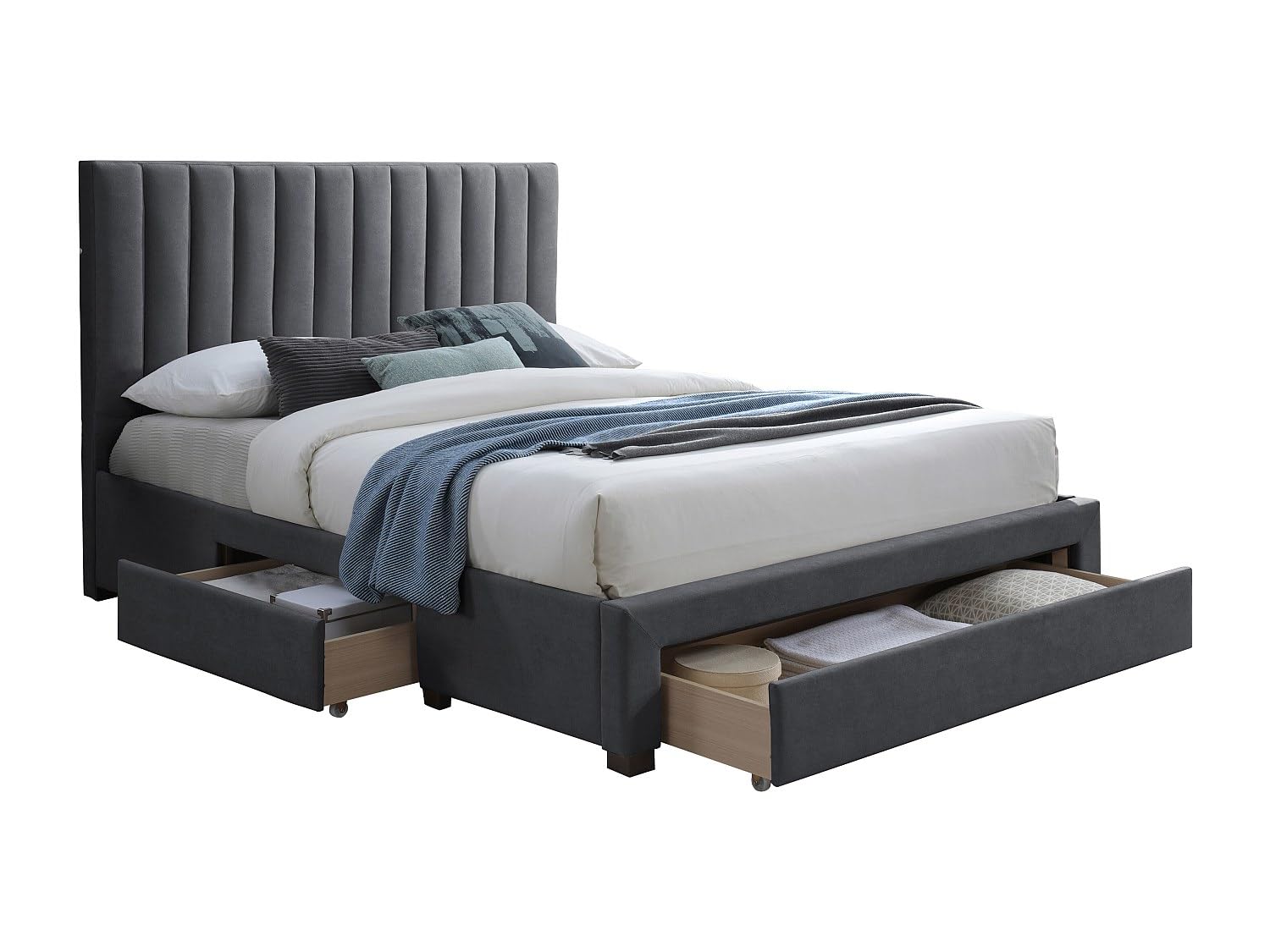 Vente-unique - Lit avec 3 tiroirs 180 x 200 cm - Tissu - Gris + Matelas - LIAKO