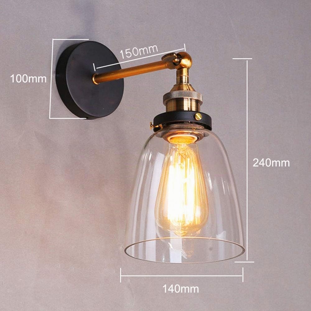 Mengjay Applique Murale Intérieur E27 Lampe Industrielle Vintage Ombre En Verre Wall Light Luminaire Réglable Éclairage Cuisine Salle à Manger Salon Chambre Restaurant Bar Étude