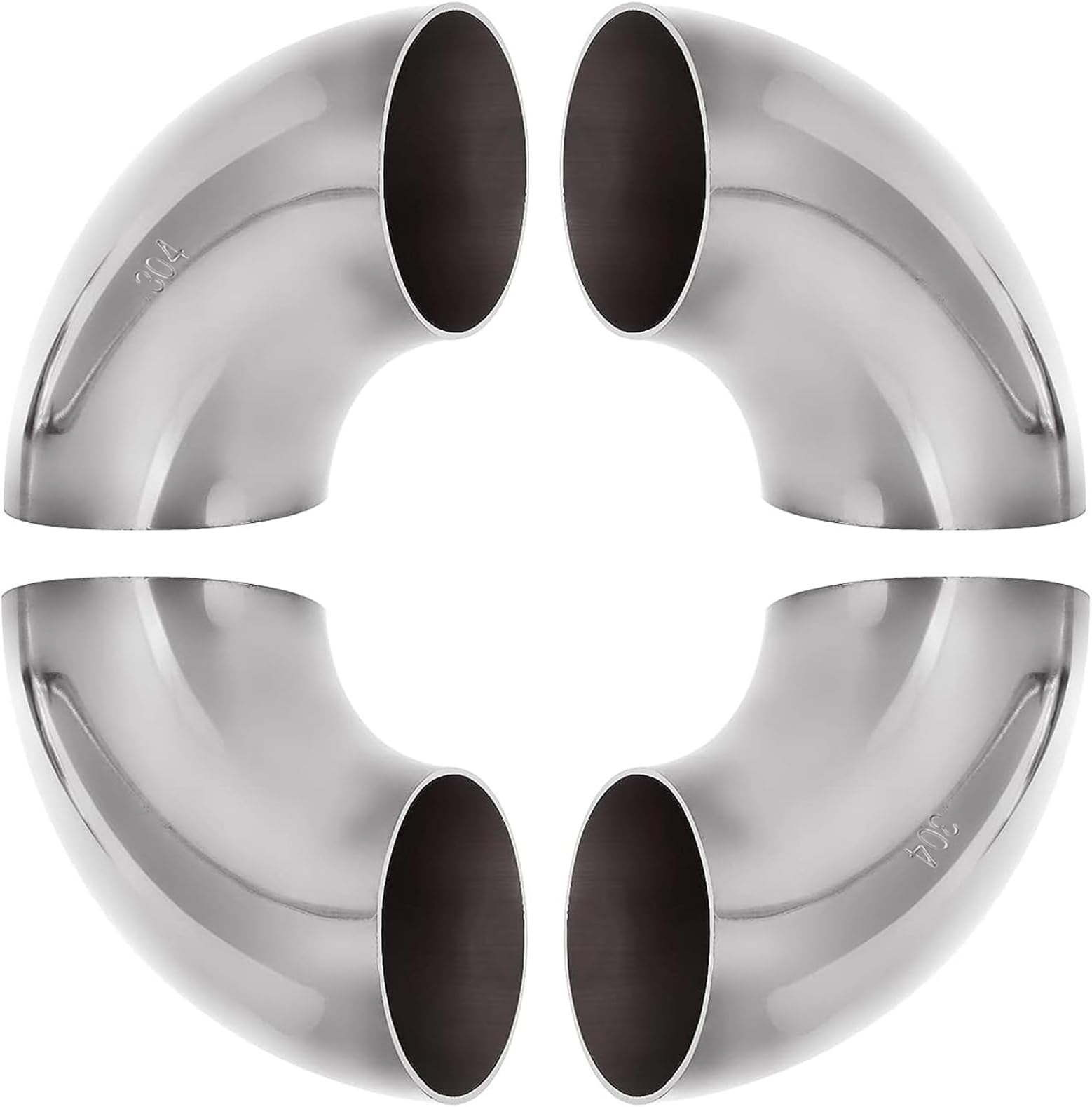 Acrux7 4 Pack 2.5” Exhaust Pipe 90 Degree Bend Elbow 304 Stainless Steel OD 2.5 Inch Mandrel Bend Elbow Thickness 16GA/.065" Suits for Car Modified Exhaust Elbow Pipe, Stair Handrail, Exhaust System