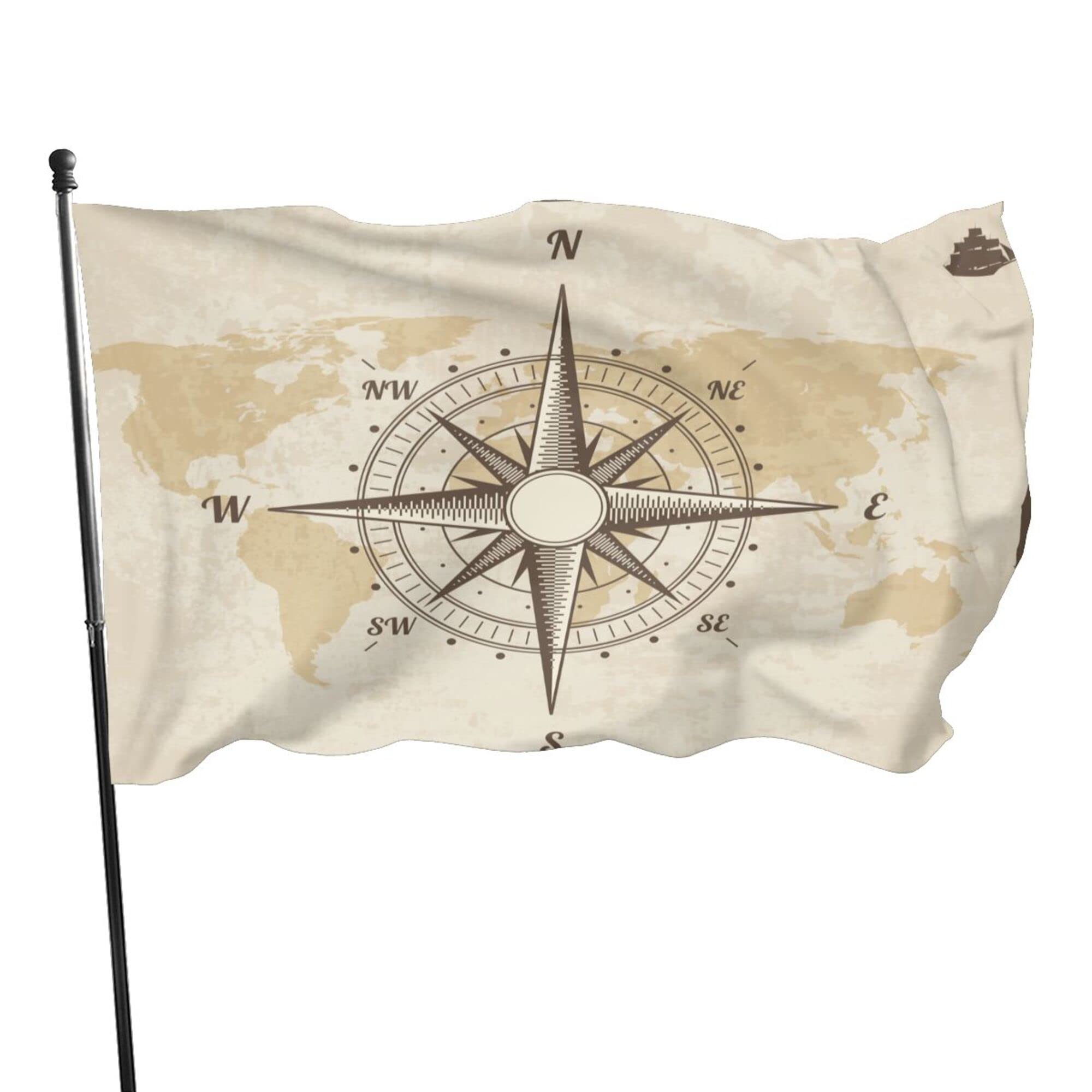 Decorative Garden Flag Yard Banner, Compass World Map Print, All Seasons Holiday Welcome Garden Flags Lawn Hanging Decor 3x5ft -(90x150cm)