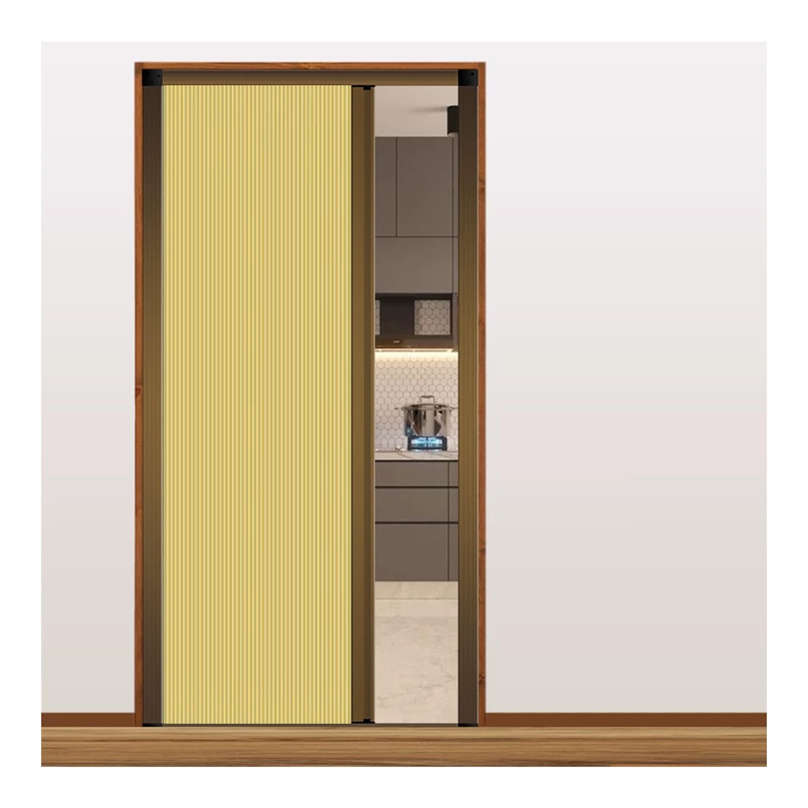 Folding Accordion Door Interior, No‑Drilling Honeycomb Fabric Privacy Door for Staircase Small Space Renter Friendly, Custom Size(Yellow,81.5x213.4CM)