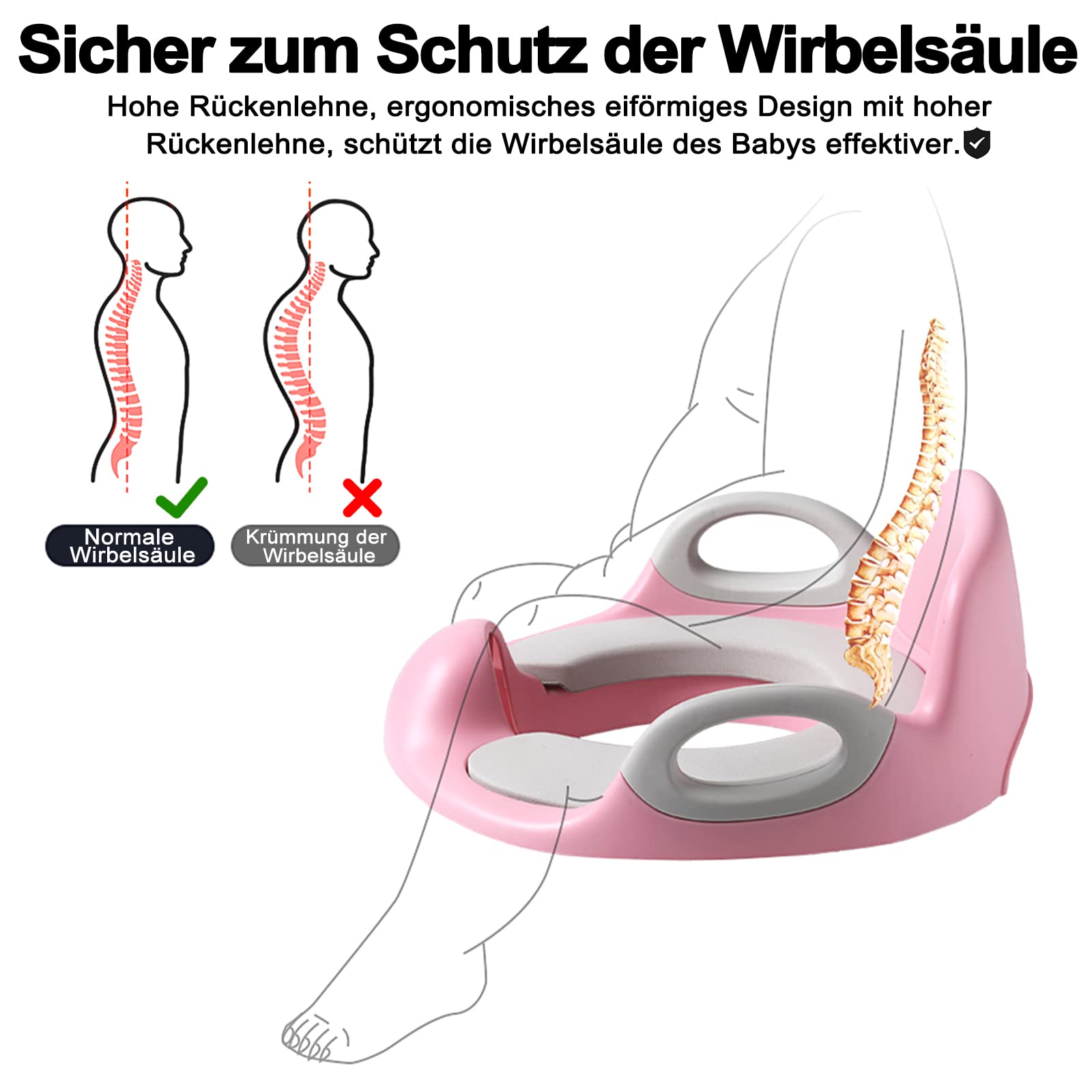 LZQ Sedile WC per bambini da 1 a 8 anni, con imbottitura antiscivolo, maniglia, schienale e paraspruzzi (rosa)