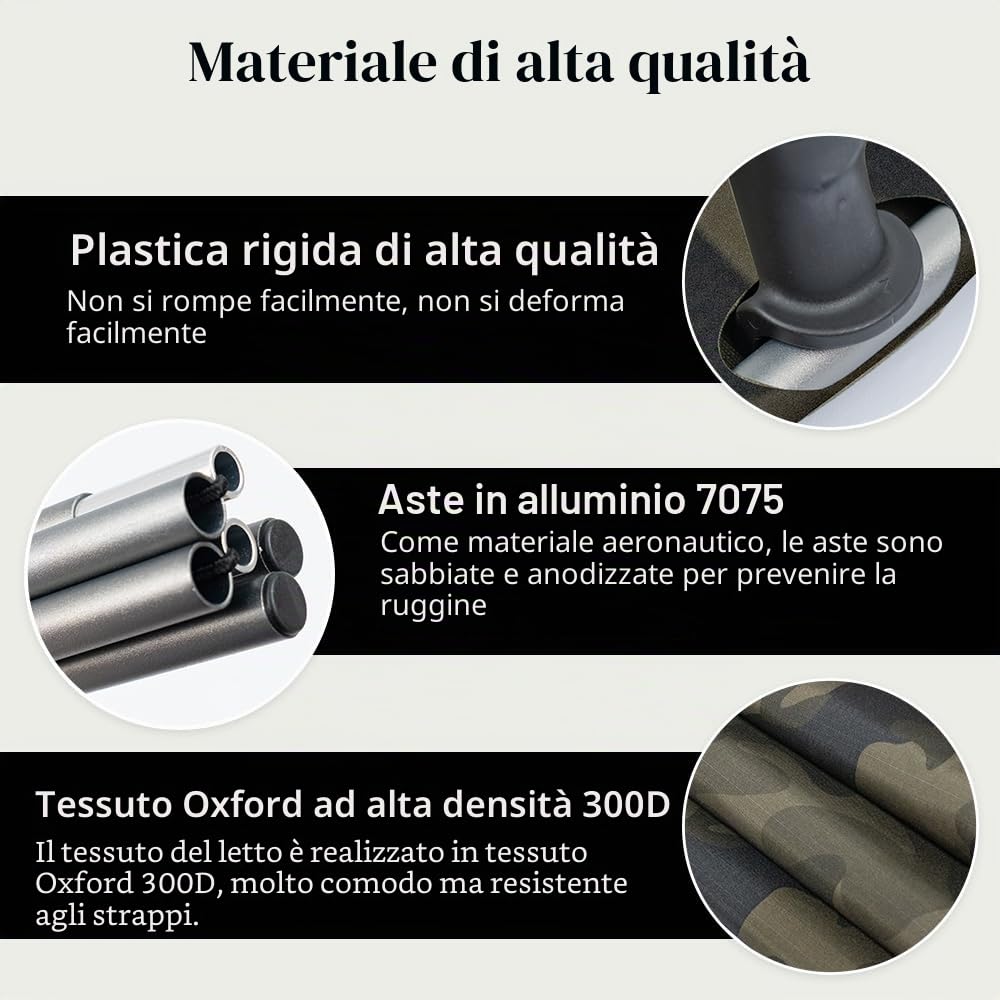 TOMOUNT Feldbett - Letto pieghevole in alluminio, leggero, facile da montare, per campeggio, escursionismo, viaggi, spiaggia, colore: verde mimetico
