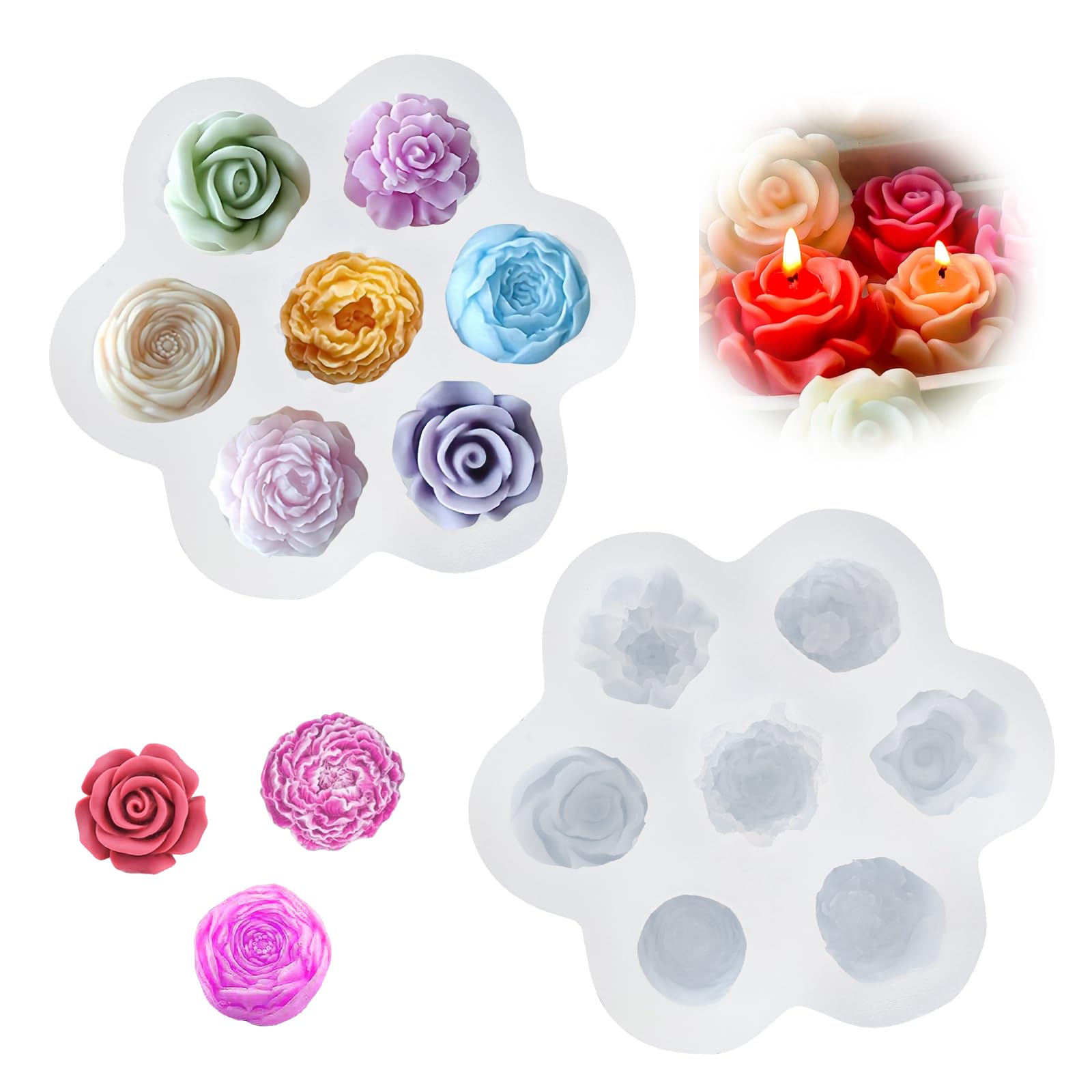 Silikonform Blumen, 4 Stücke 3D Silikonformen Rose Blume Ker