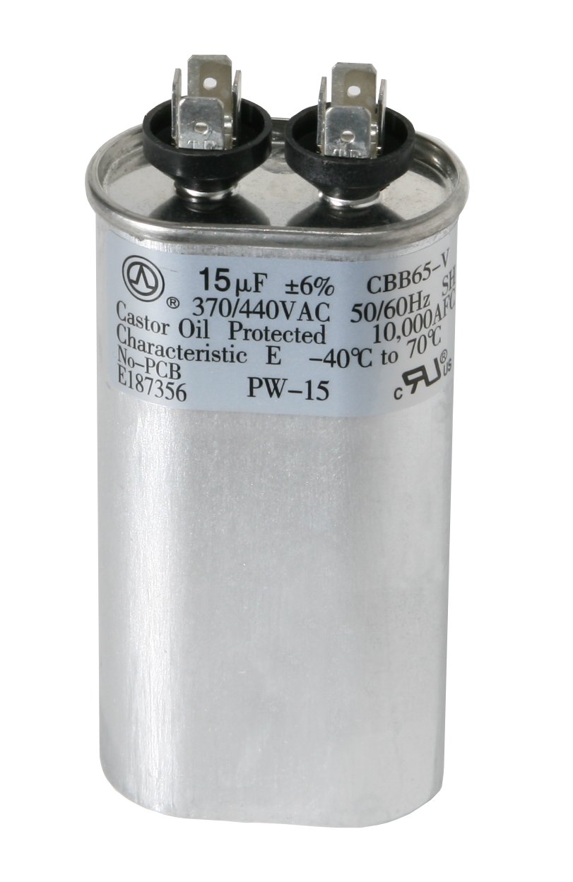 PowerWell 15 uf MFD 370 or 440 Volt Fan Motor Run Oval Capacitor PW-15/440 Condenser for Air Handler Straight Cool/Heat Pump Air Conditioner - Guaranteed to Last 5 Years
