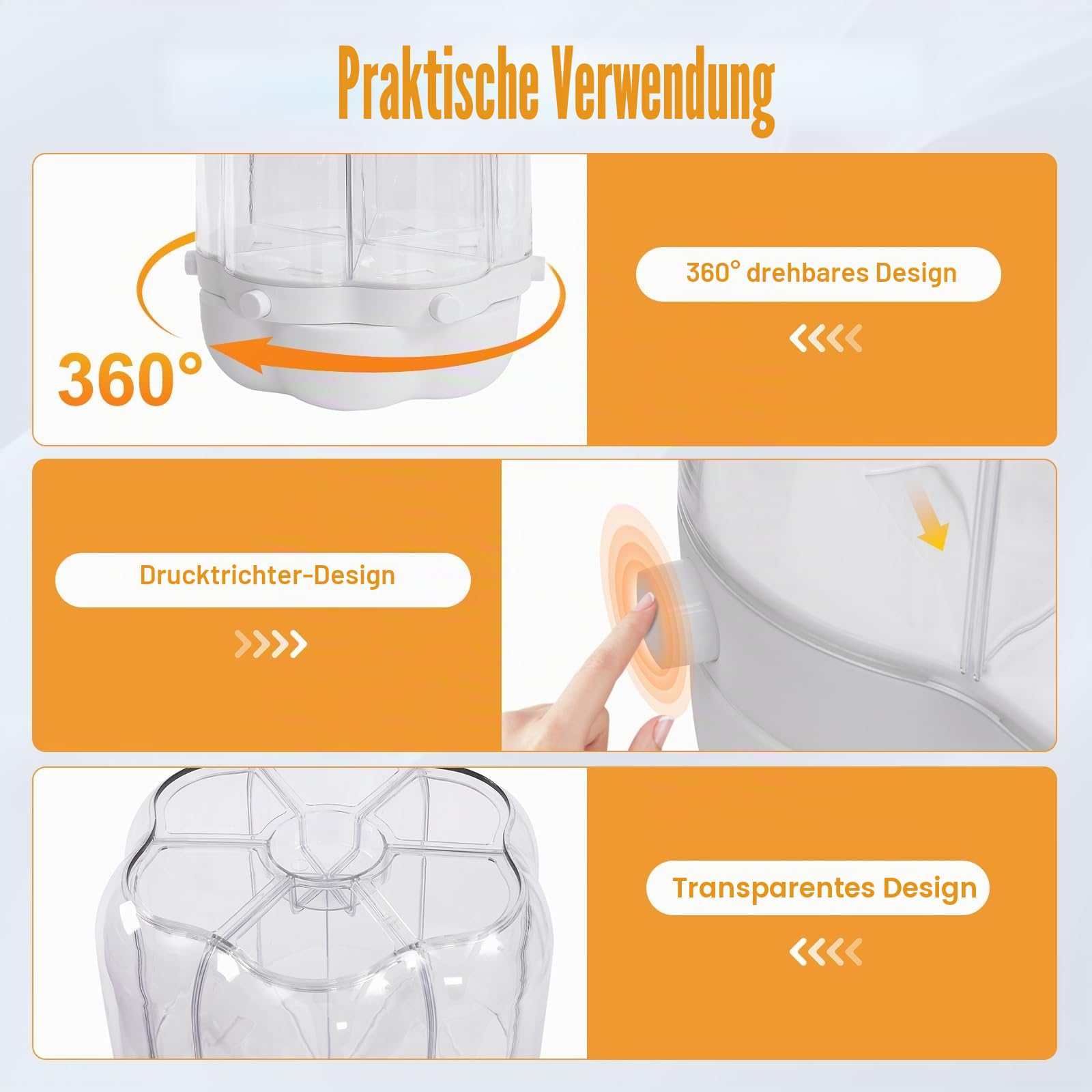 6 In 1 Rotierender Getreidespender Reisspender 360° drehbarer transparenter Getreidebehälter versiegelte Aufbewahrungsbox für Reis Soja und Roten Bohnen (12.5kg)