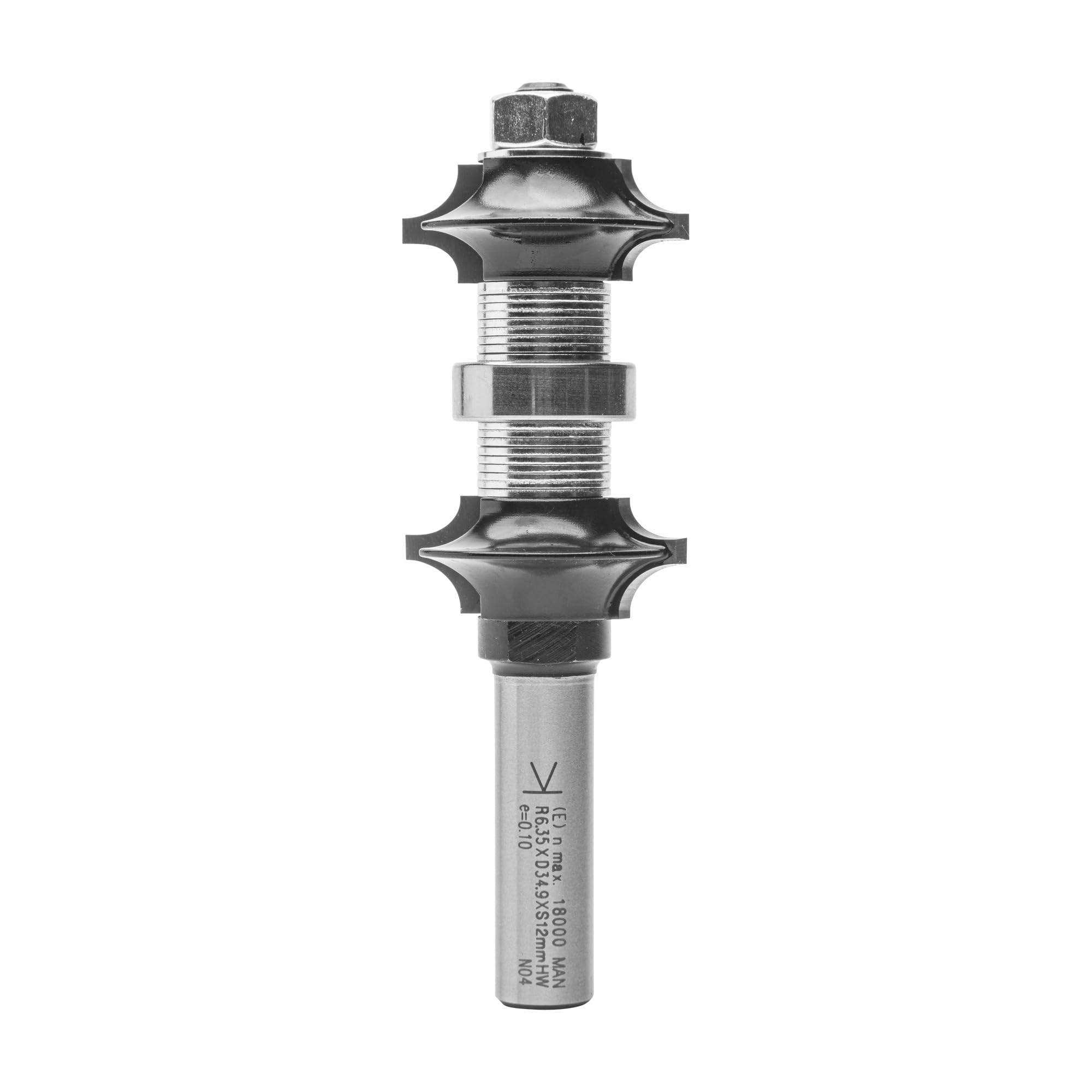 ENT 14840 Dwustronny frez zaokraglajacy w wegliku, trzpien (S) 12 mm, srednica (D) 34,9 mm, R1 6,35 mm, R2 4,75 mm, SL 32 mm, montowany na wrzecionie
