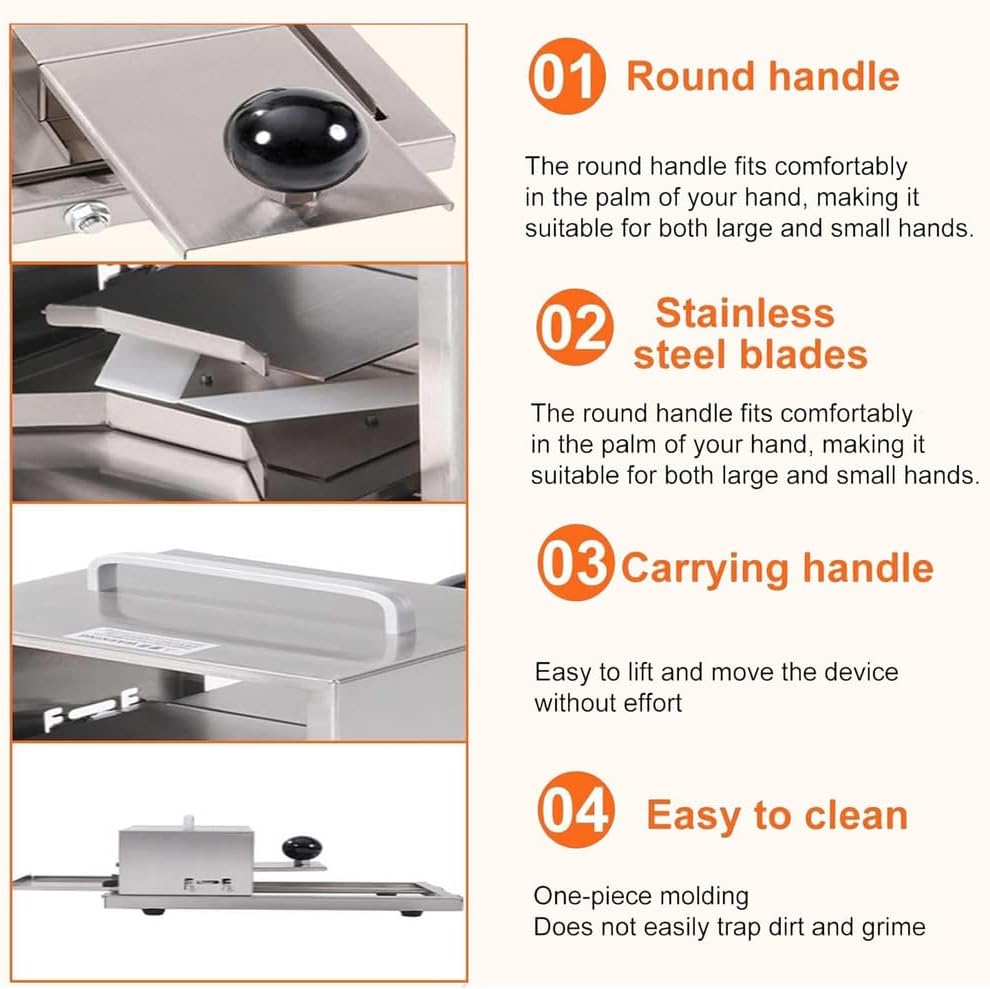 Manual Commercial Hamburger Bread Slicer Machine, Push-Pull Stainless Steel Bread Slicer Cutter with Stainless Steel Blade & 4 Cutting Thickness, Fast Production Time, Simple Operation, for Bakeries