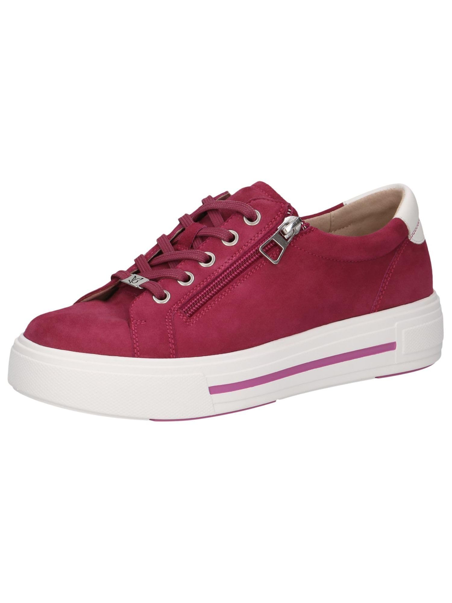 CAPRICE Women's Low-top Leather Sneakers with Zipper, Pink (Pink Suede), 7.5 UK