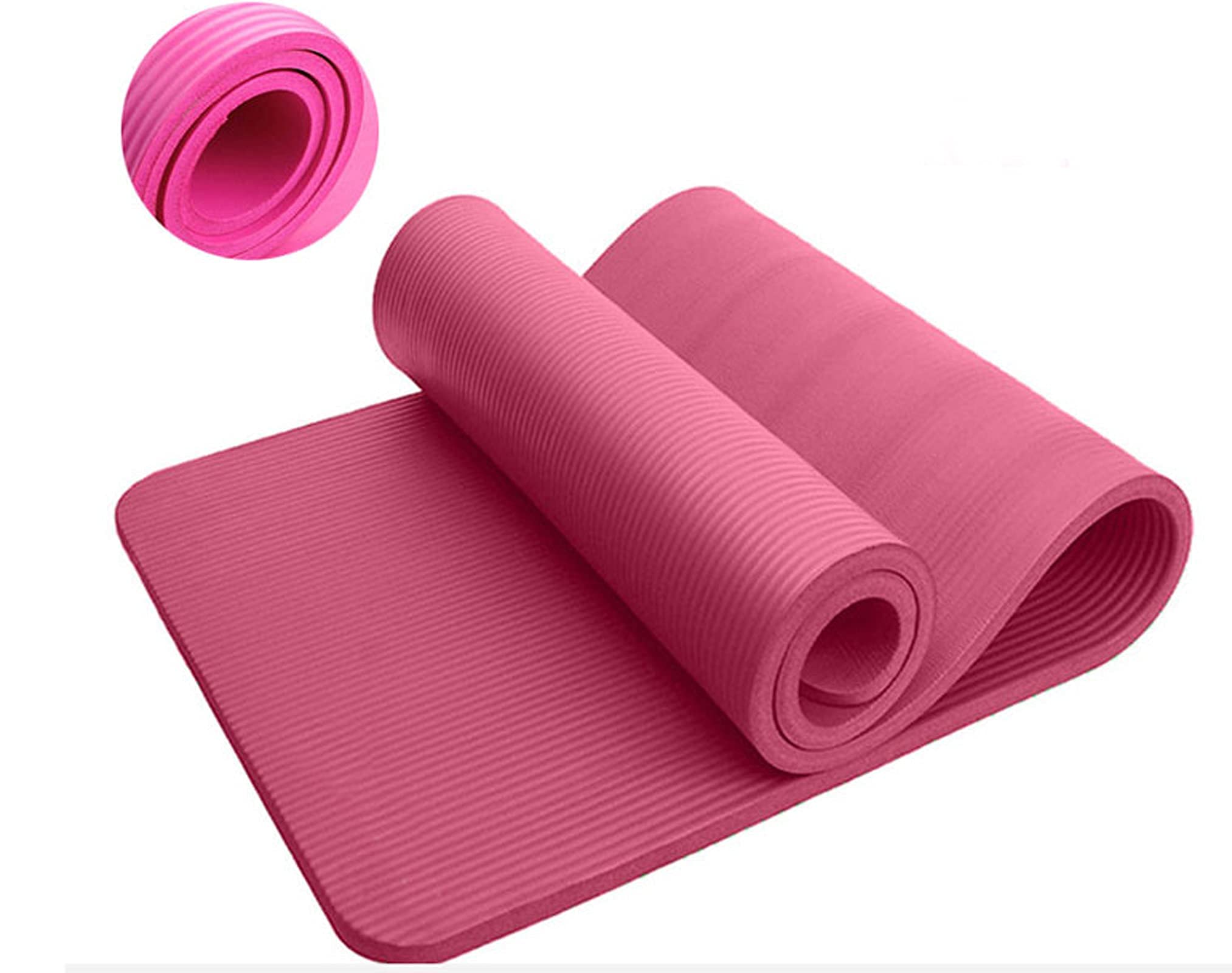 YOGA MAT GYM MAT 10MM 15MM THICK FITNESS PILATES WORKOUT GYMNASTICS FREE STRAP (10mm Thickness, Pink)