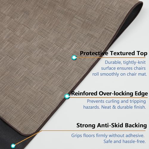Image of Chair Mat for Hardwood & Tile Floor, 47 inch x 52 inch Heavy Duty Office Chair Mat for Rolling Chairs, Anti Slip, Non-Curve, Floor Protector for Home Office, Brown Square