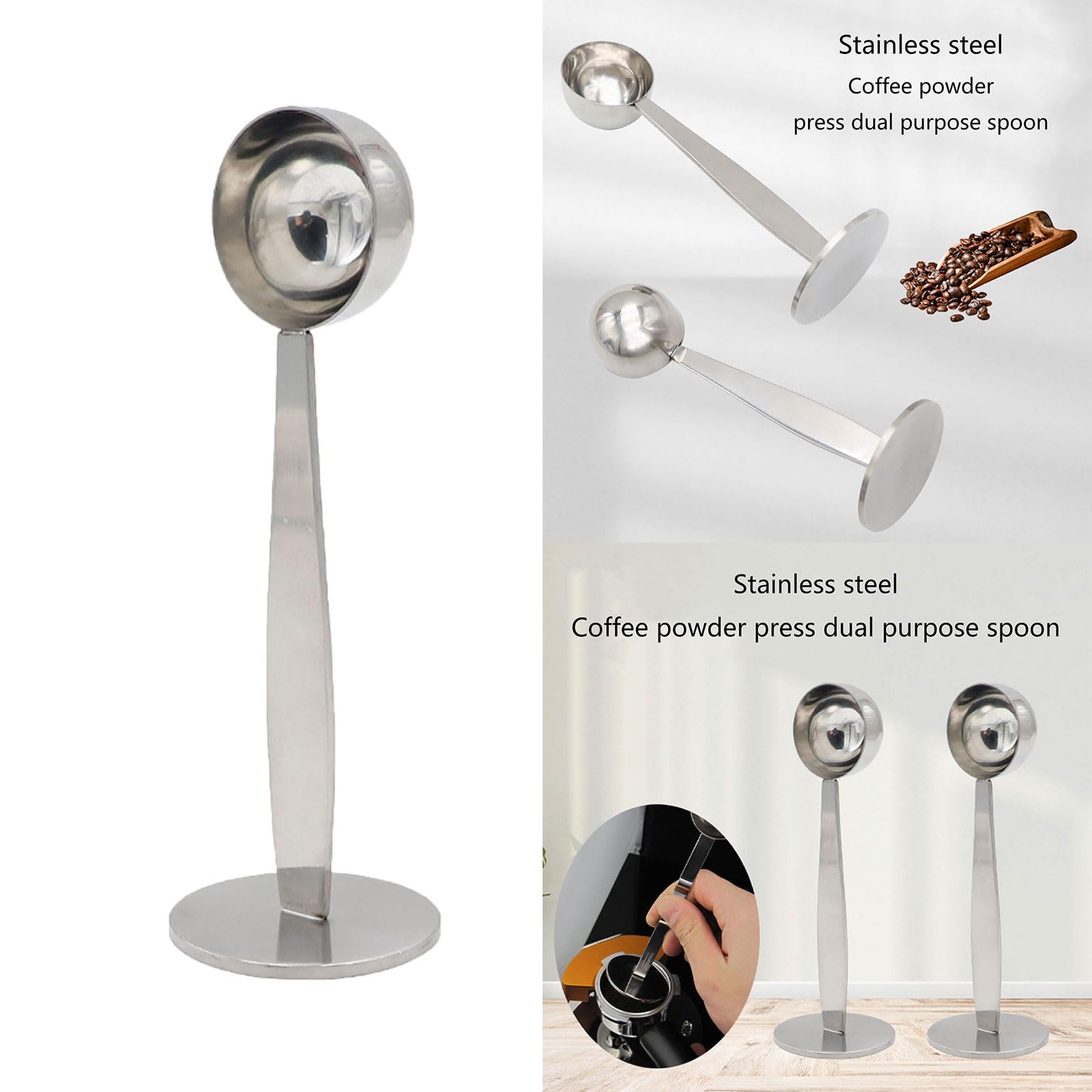 Cuillères à café à double usage en acier inoxydable - Outil de mesure et de tassage - Ustensile de café pratique pour le café