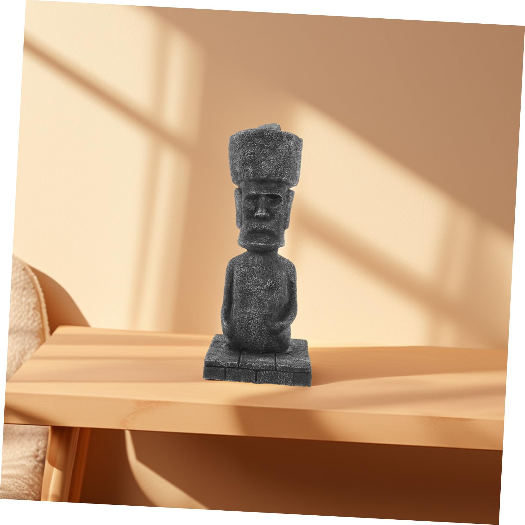Statua Moai Dell’isola di Pasqua in Resina, Design Antico, Decorazione Paesaggistica per Acquario e Casa,