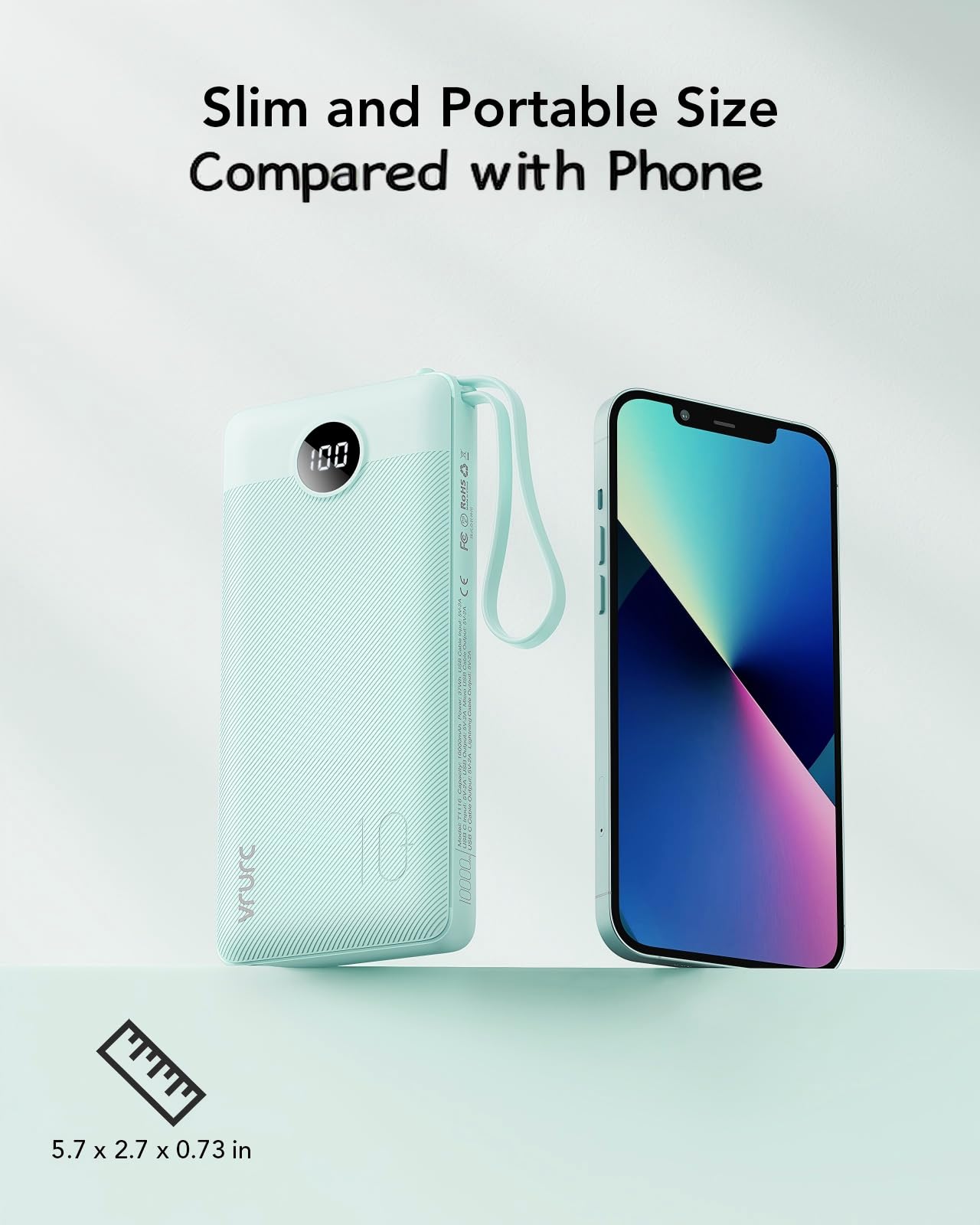 VRURC Portable Charger, Slim Power Bank Built-in 4 Cables, Travel Essential view 5