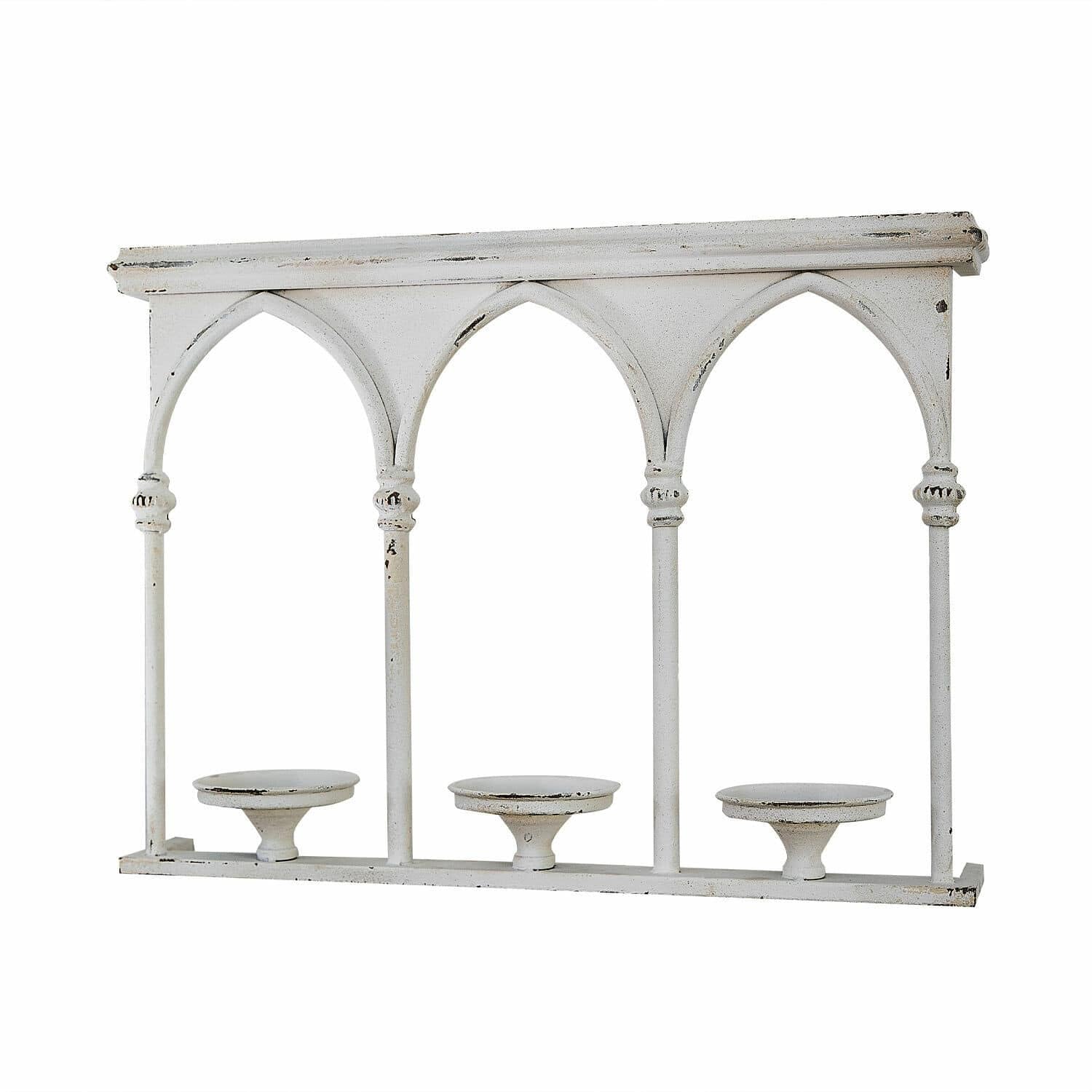 Loberon Oliviette Portacandele da Parete - Ferro con Finitura Bianco Antico - Archi a Tutto Sesto di Classica Bellezza, Bianco Antico
