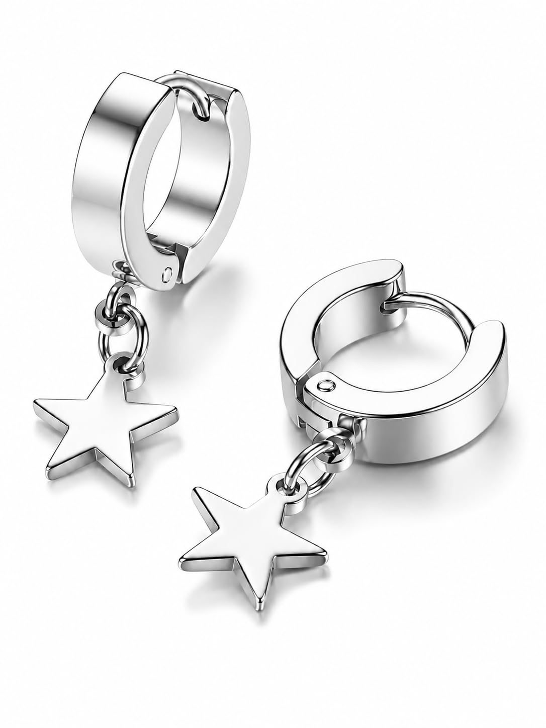 Star Hoop Earrings for Women & Men | Stainless Steel Huggie Hoop Earrings with Star Dangle | Waterproof, Tarnish Resistant, Hypoallergenic | Minimalist Unisex Fashion Jewelry | Gold, Silver & Black-image-24