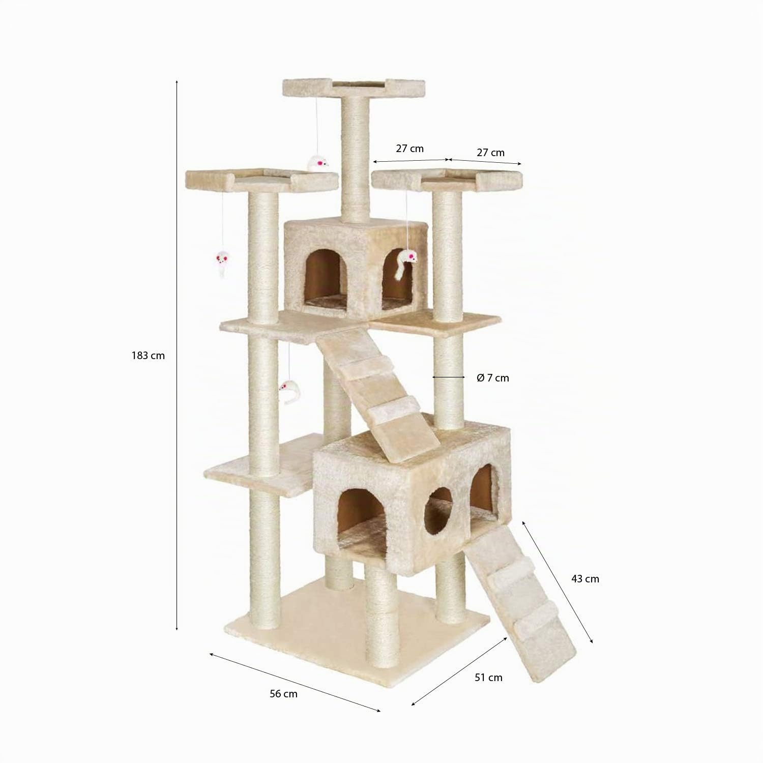 EGLEMTEK Albero per Gatto con Graffiatoio Cuccia Giocattolo Gatti Parco Giochi Tiragraffi in Sisal Naturale 183 cm (Napoleone 30071)
