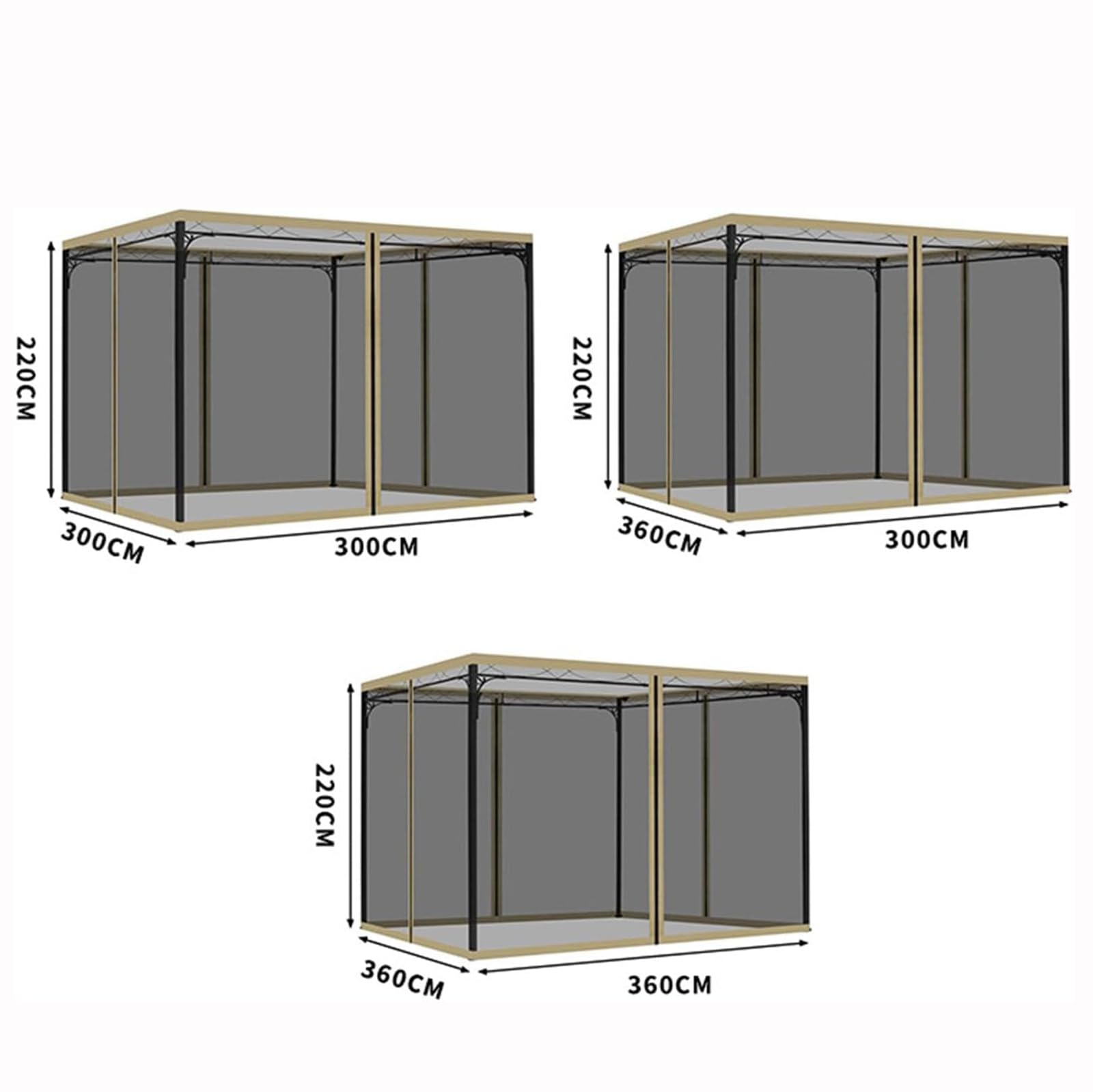 Uniwersalna moskitiera do pawilonu, 4 panele, baldachim i pergola, ściany boczne, 3 x 3 m, siatka z 2-kierunkowym zamkiem błyskawicznym, do namiotu podwórkowego, patio (czarna)