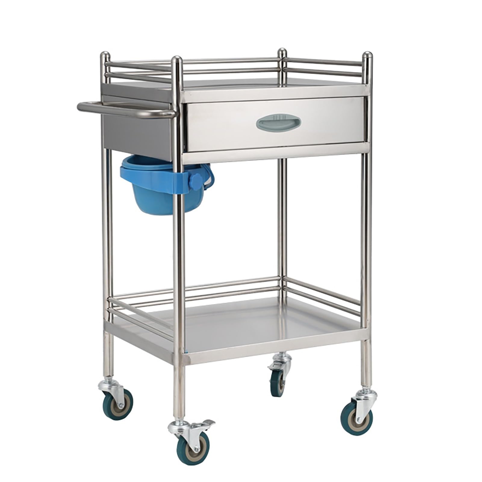 Carrello per tavoli da Lavoro in Acciaio Inossidabile con Ruote, Carrello in Acciaio Inossidabile a 2 Strati con Un cassetto, con Ruota piroettante, per Laboratorio, Ospedale, Studio Dentist