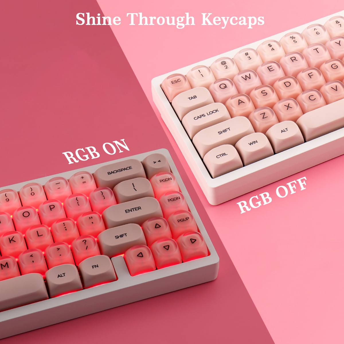 Crystal Jelly PBT Keycaps - 132 klawisze HOA Profile przezroczyste Double Shot Pink Foundation Keycaps for Cherry MX Switch Mechanical Keyboards