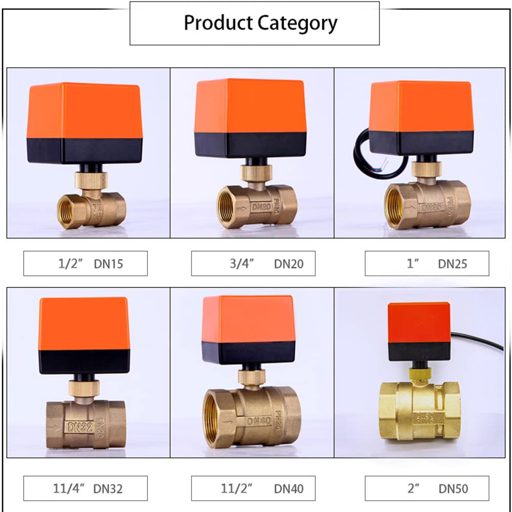 Regolatore di pressione dell'acqua, Regolatore 1/2" 3/4" 1" 2" Valvola a sfera elettrica Valvola a sfera elettrica in ottone con controllo a 3 linee e 2 punti,E