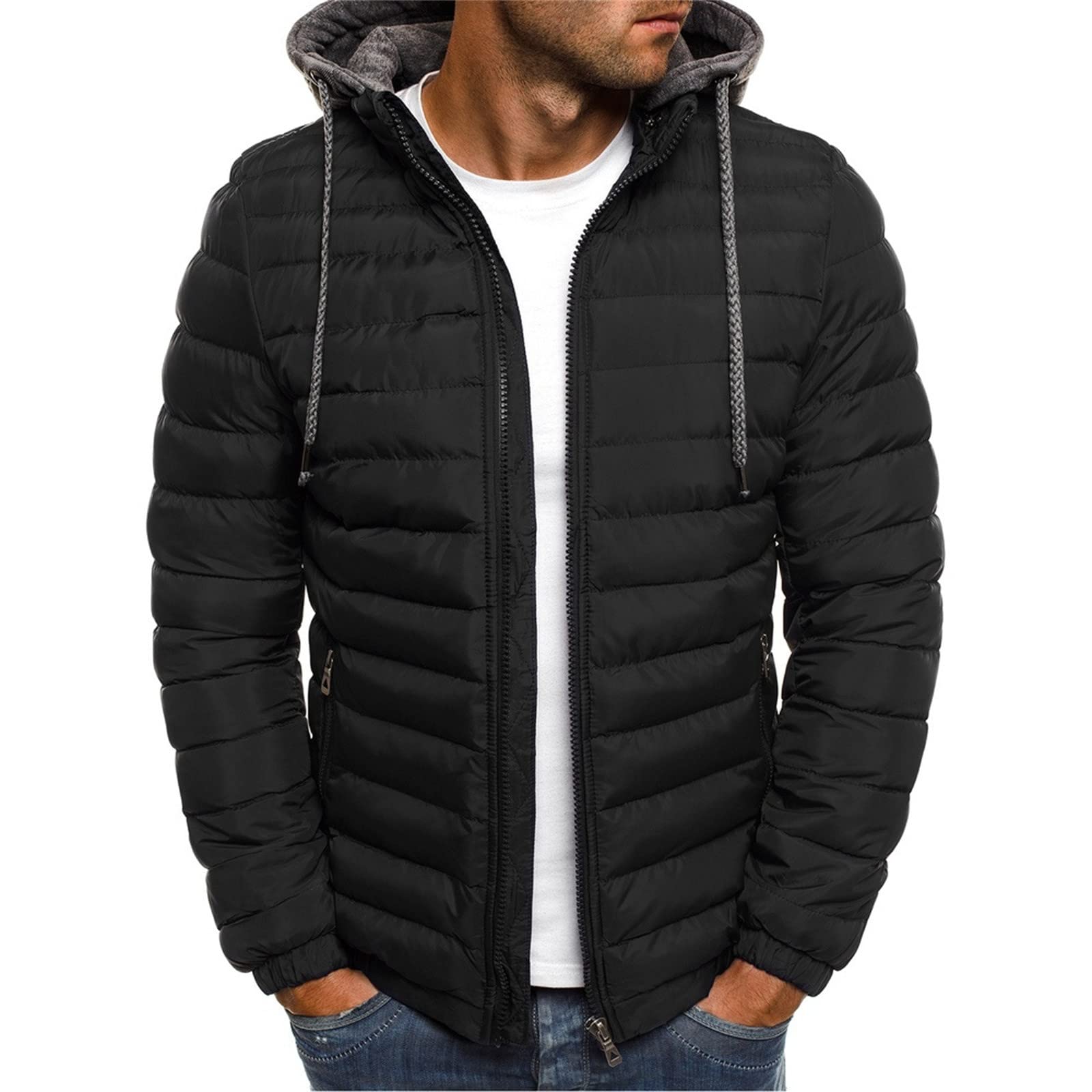 Uillui Winter Coats for Men Casual Lightweight Packable Puffer Jacket Outdoor Quilted Hooded Puffy Down Coat for Snow