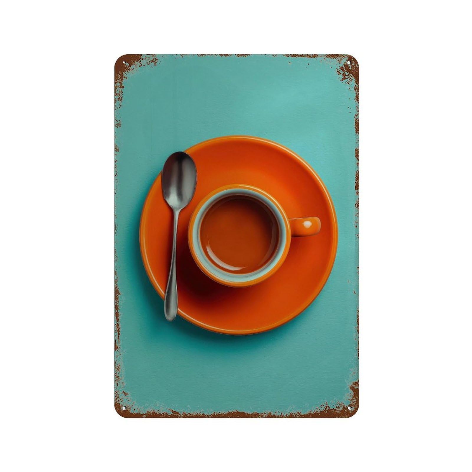xiaoxiaoshen Orange Coffee Cup Turquoise Background Wall Decor Art Metal Tin Poster Modern Home Decor Art Home Bar Shop Decorations Vintage Sign 30x20cm