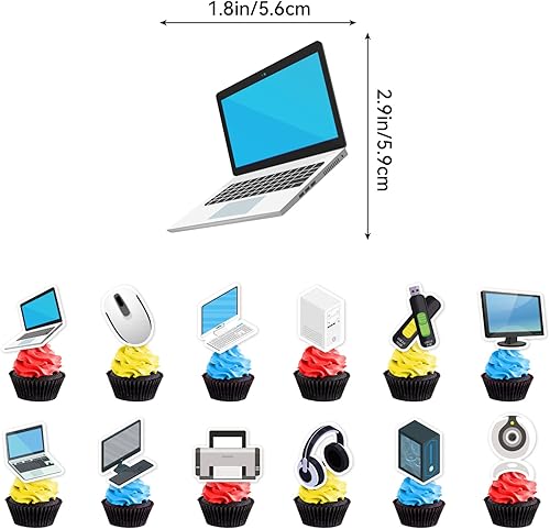 Miniatura 5 de Decoración de fiesta de computadora, suministros de fiesta de cumpleaños para computadora, incluye pancarta de cumpleaños, decoración de cupcakes,