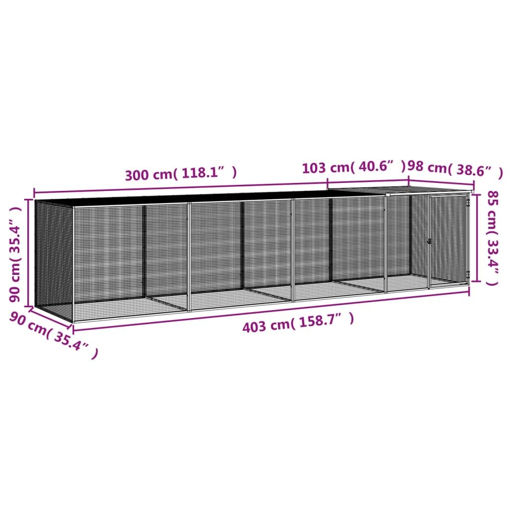 Hühnerkäfig mit Dach Anthrazit Verzinkter Stahl 403x98x90 cm mit Tür Riegel Schutz für Kleintiere und Kaninchenstall Outdoor Garten Freigehege Meerschweinchenkäfig