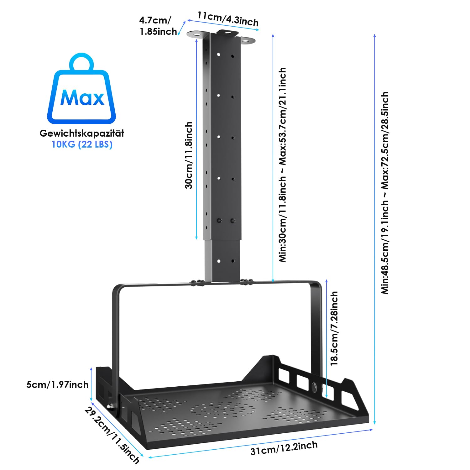 Salange Beamer Halterung Deckenhalterung, Höhenverstellbar Projector Halterung Decke,Universal wandhalterung Verdeckte Kabelführung,Tragkraft bis zu 10 kg,Beamerhalterungr für Heimkino Büro,Schwarz