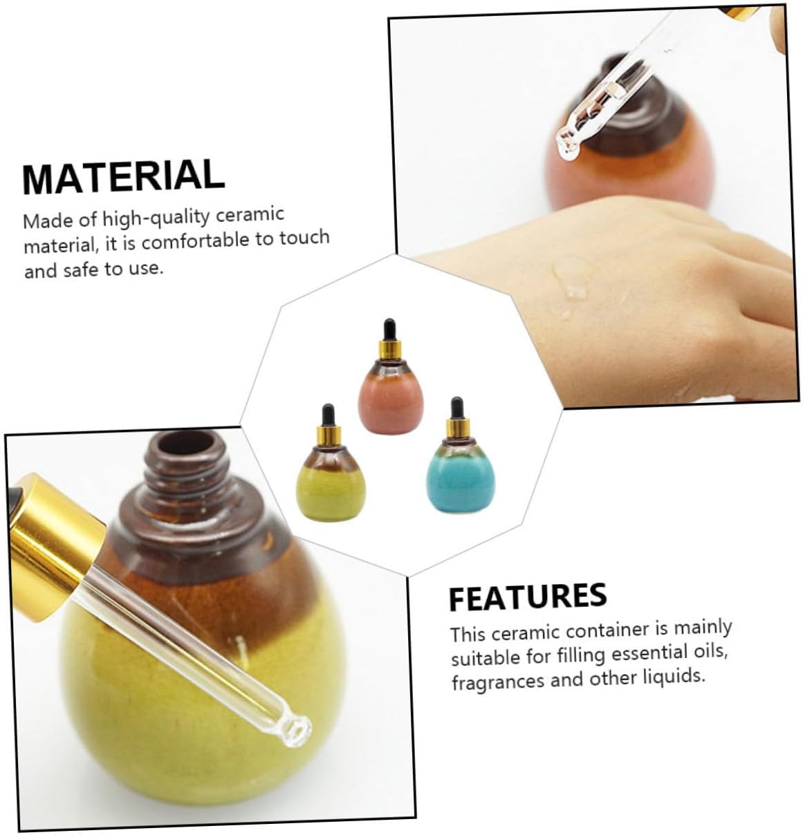 50ml Essential Oil Dispenser Bottle Dropper Sealed Light-Proof Ceramic Oil Storage for Travel Accessories Suitable for Aromatherapy and Home Use