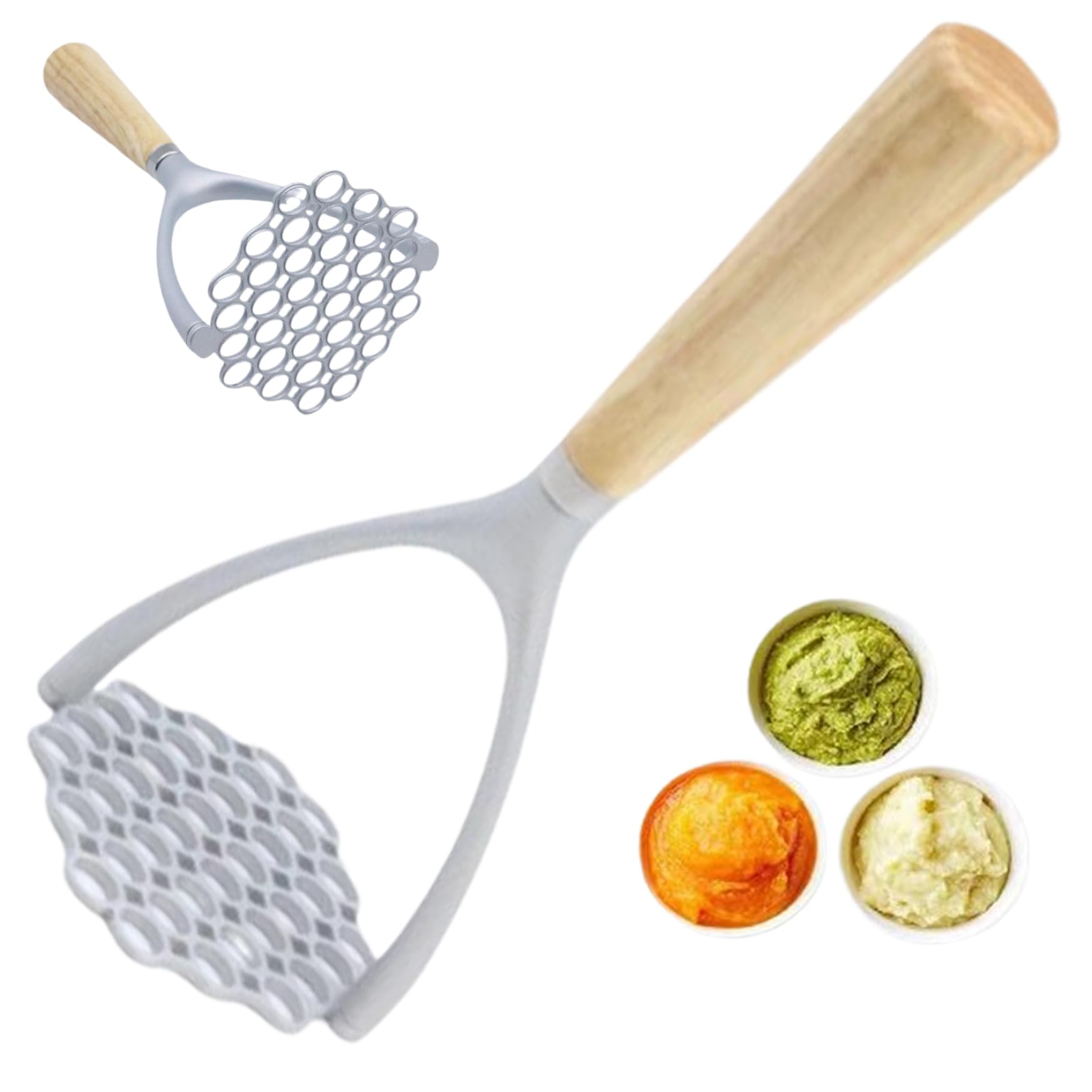 Takingup Potato Ricer, Wooden Handle Potato Masher Mashers Heavy Duty Ricer Portable Metal Kitchen Restaurant Masher for Beans Vegetables Meat Pumpkin