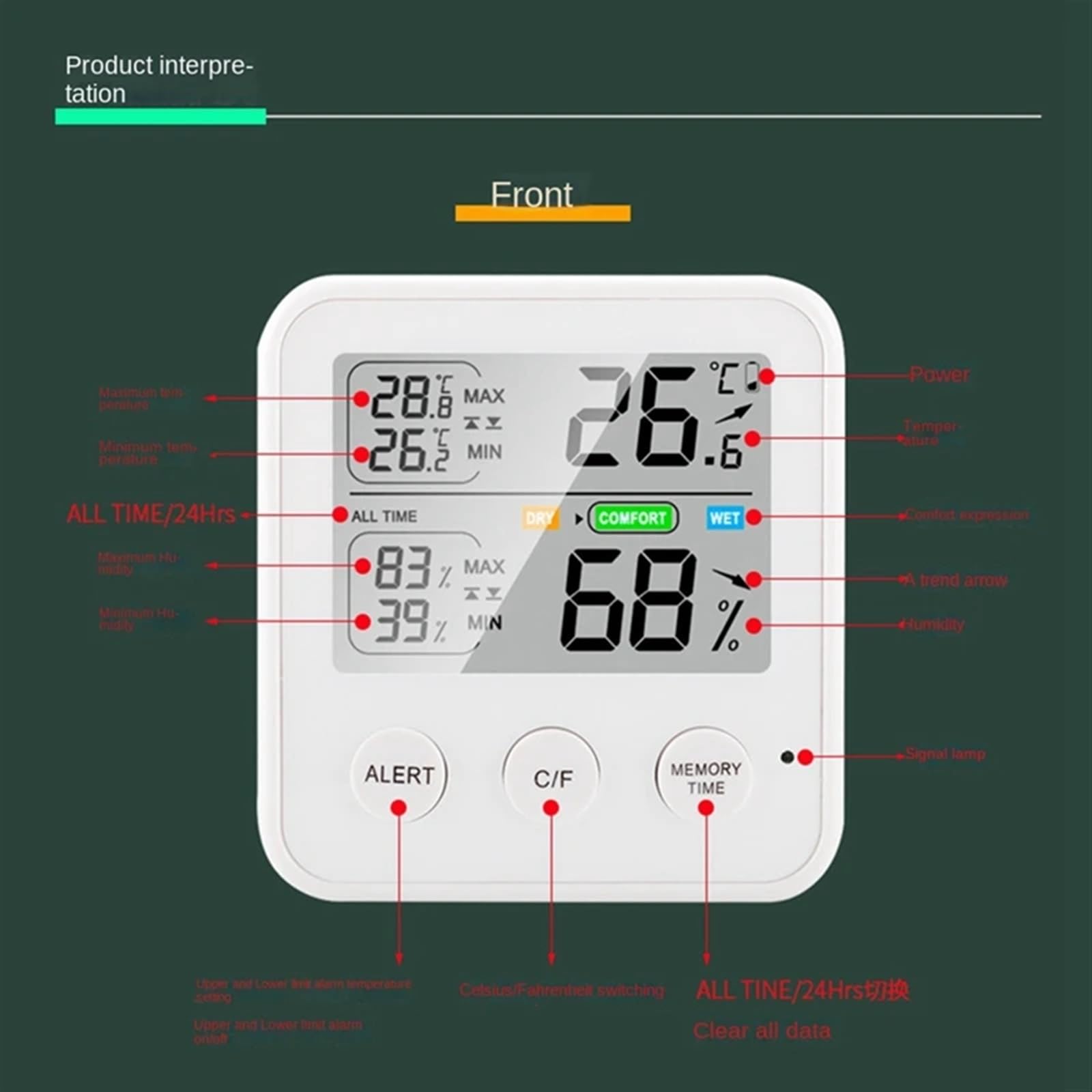 Elektroniczny cyfrowy miernik temperatury i wilgotności Wewnętrzny termometr zewnętrzny Higrometr Stacja pogodowa Zegar(45658)