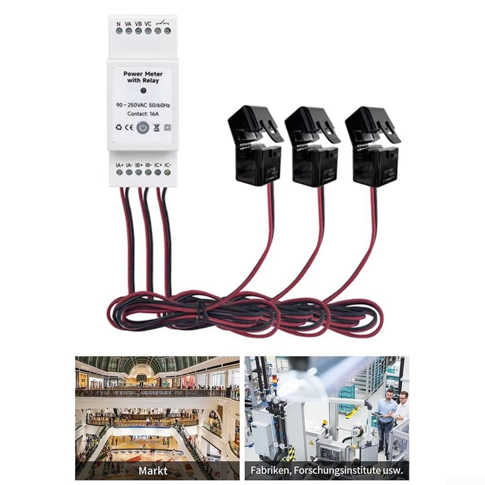 WiFi per Smart contatore di energia trifase per app Tuya, monitor di alimentazione su guida DIN con morsetti CT, monitoraggio della corrente di tensione, protezione da sovraccarico, compatibile con