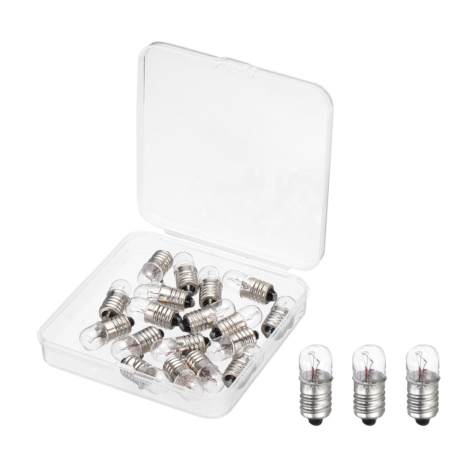 sourcing map 18 Pcs E10 Miniature Screw Base Light Bulbs, 24V 0.06A Mini Light Bulbs Flashlight Replacement Lamp 1.44W with Box for Home DIY Circuit Electrical Experiment, Warm Yellow Light