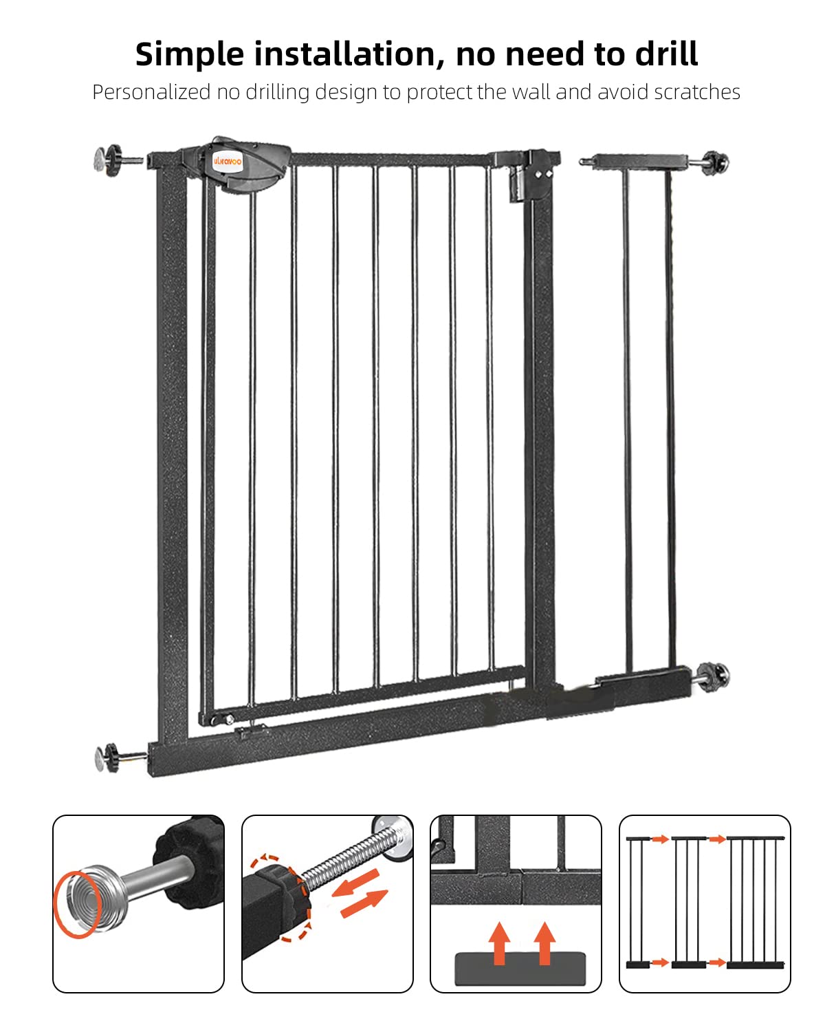 UBRAVOO Cancelletto per Bambini per Cani, Altezza 100 Cm Cancelletto di Sicurezza per Bambini 76-84 cm di Larghezza Chiusura Automatica Tripla Serratura Aperta Tenere Cancello per Scale