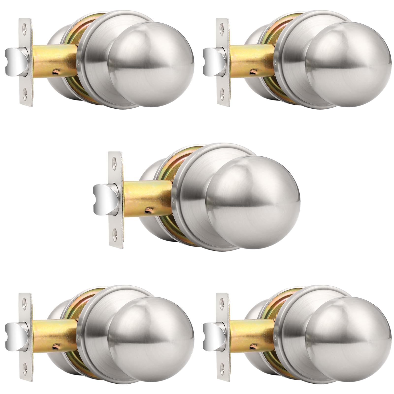 Brushed Nickel Door Knobs - Keyless Passage Locks -15