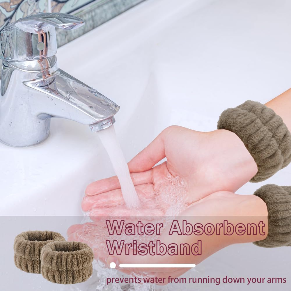 Cat Ears Headband, 3PCS Cute Spa Headbands and Wristband Set, Animal Ears Headbands for Washing Face Soft Elastic Skincare Headband Makeup Facial Hairband for Women Girls, Khaki - Image 7