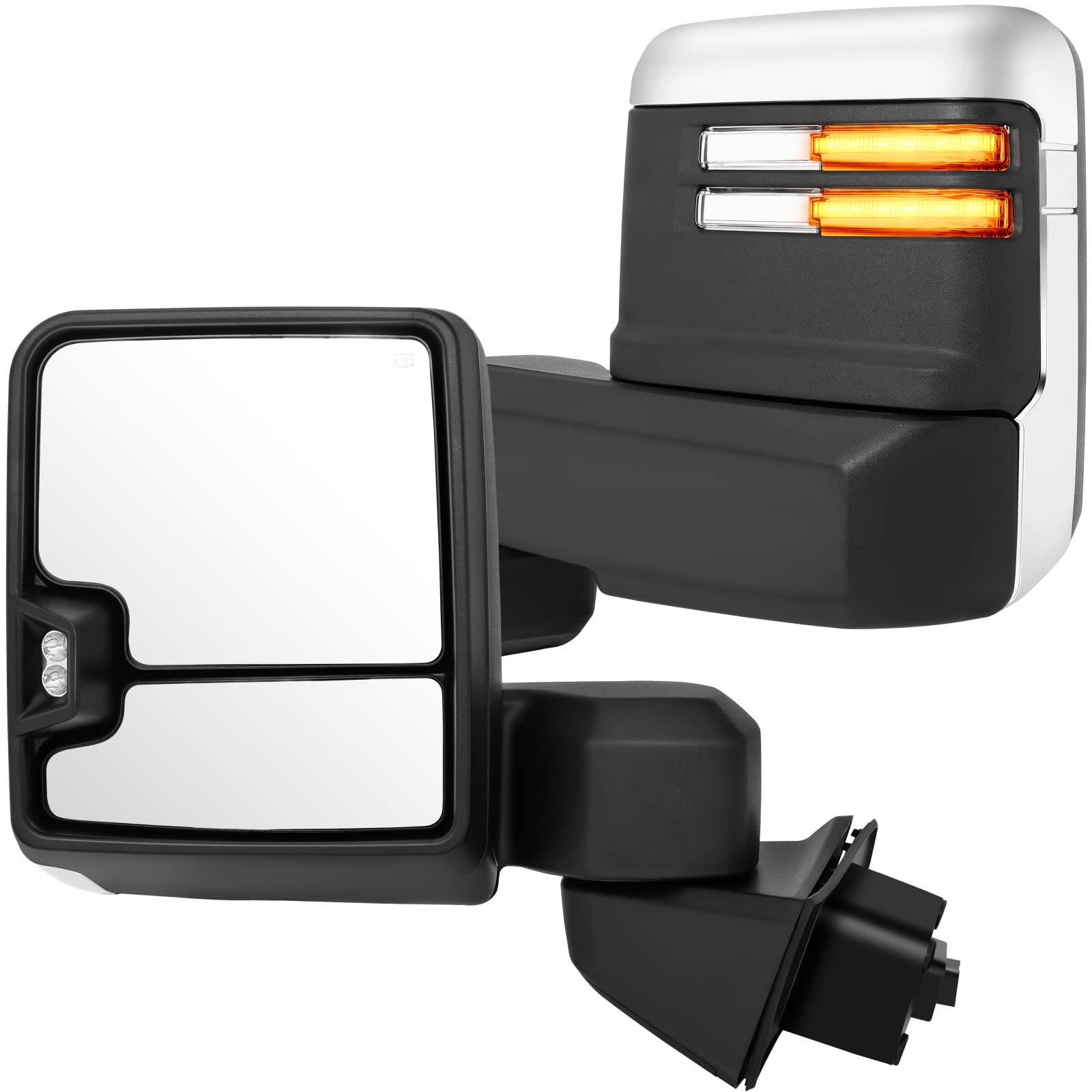 OCPTY Tow Mirrors Replacement Fit For 2019-2022 For Gmc Serria 1500 Pickup Towing Mirrors Pickup 1 Pair Power Heated Turn Signal Width Puddle Running Back-Up Light Temp Sensor Chrome