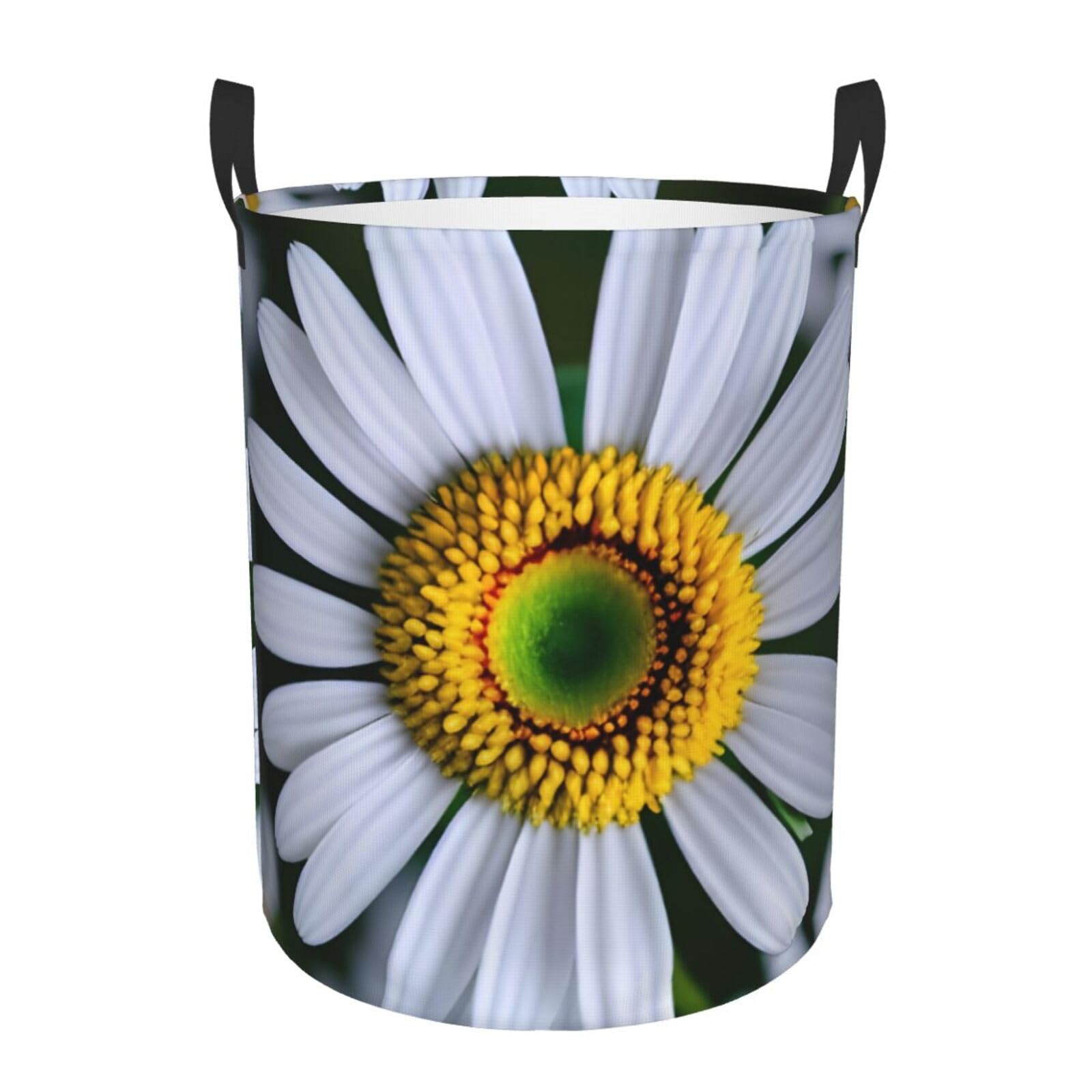 M Collapsible Round Daisy Flower Print Laundry Hamper