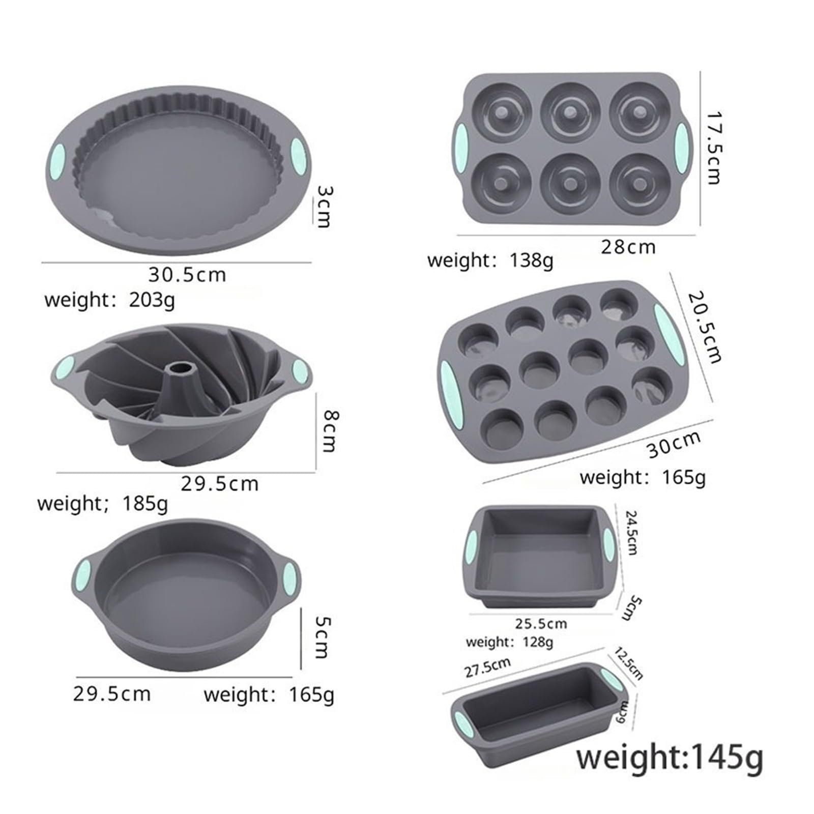 Genérico Compatible con molde de silicona for Pan y Muffins, sartén for horno resistente al calor, utensilios cocina antiadherentes for, juego pasteles, herramienta for hornear(1 set)