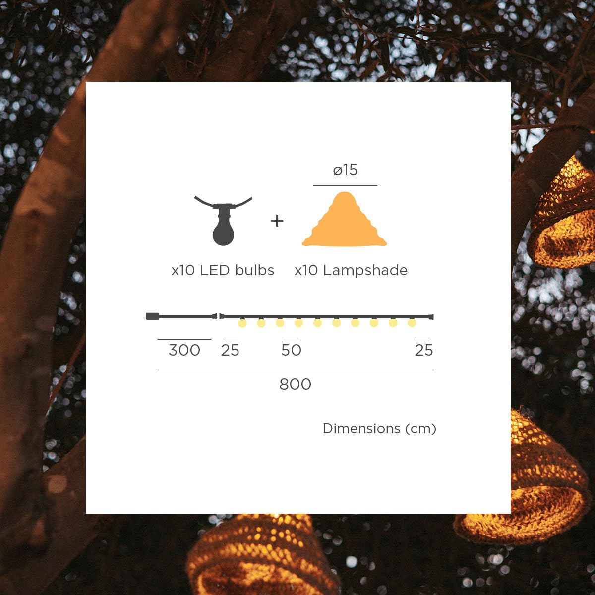 newgarden - Guirnalda de Luces Decorativa MARO. Carga Solar y Batería Recargable. Luz LED Cálida para Exterior e Interior. Cable Yute de 8 Metros de Longitud