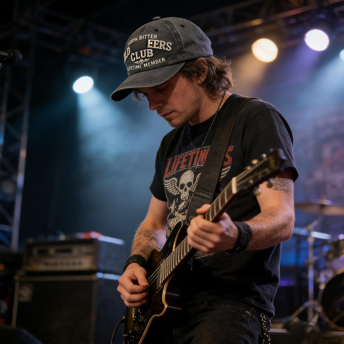 Old Fuckers Club Distressed Vintage Baseball Cap – Embroidered “100% Bitter Lifetime Member” Adjustable Washed Dad Hat, Funny Retro Trucker Hat for Men & Women Black - Image 3