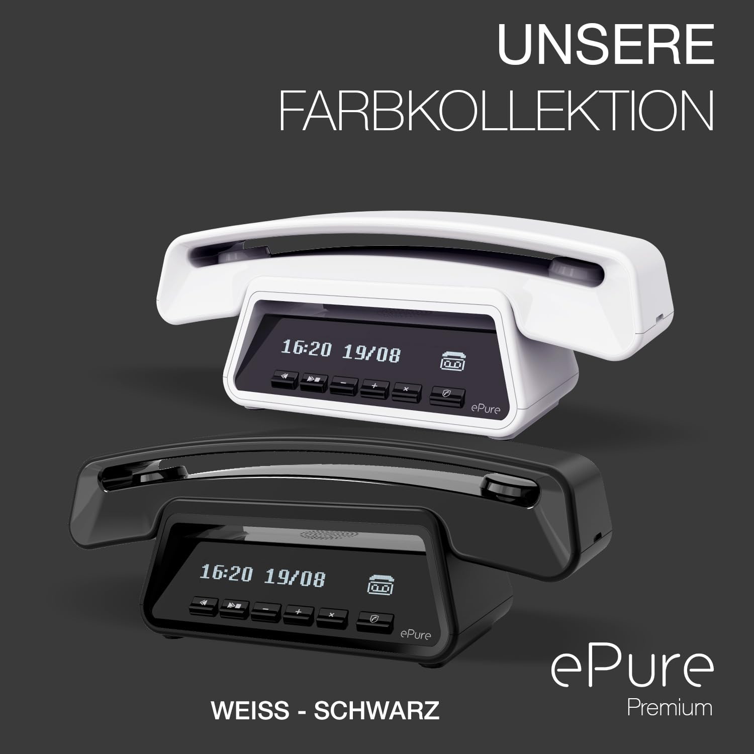 ALCATEL ePure Premium - Schnurloses Festnetztelefon DECT mit Anrufbeantworter - Vintage-Design - Basis mit smarter Anzeige - Grafikdisplay - Freisprechfunktion - Anrufblockierungsfunktion - Schwarz