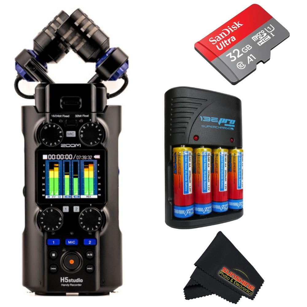 Zoom H5studio 4-Track Handy Recorder with 32-Bit Float Recording with Sunshine Photo Accessories Bundle... (H5Studio - Essential Bundle)