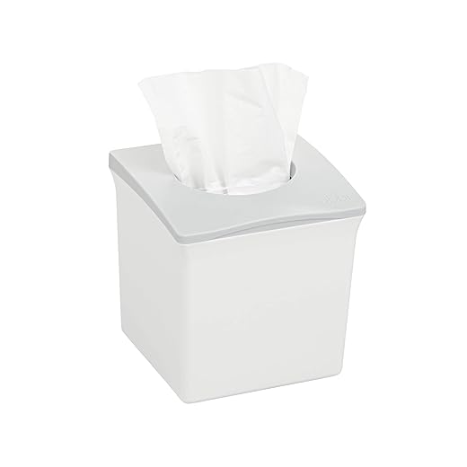 Ubbi Square Tissue Box Cover Holder, Cube Facial Tissue Dispenser for Bathroom Vanity Countertop, Bedroom or Office, White