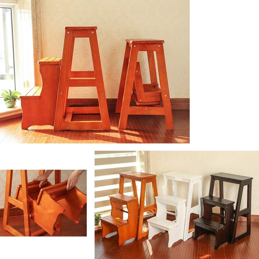 Heavy Duty Step Stool 2 Steps Wooden Ladder Portable Folding Chair Household Stair Chair Stepladder Widened Stool for Kids/Adults,Heightening 77cm