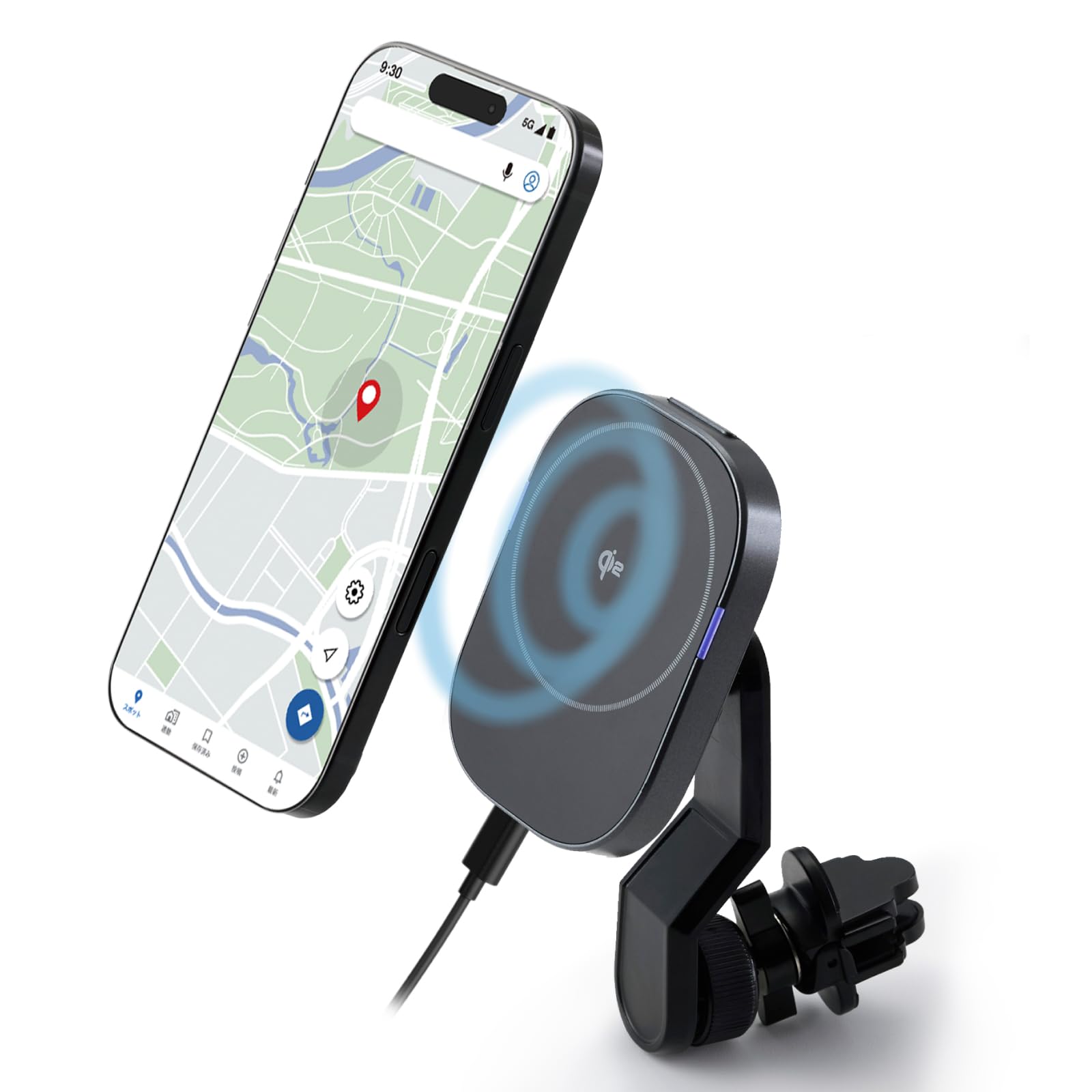 エレコム 車 スマホスタンド Qi2 15W ワイヤレス充電 マグネット吸着 エ…