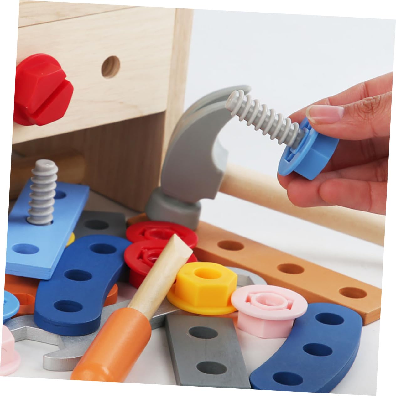 Beaupretty Herramientas Infantiles de Madera Educativo para Niñas Juguete de Construcción Práctico y Portátil para Desarrollo Cognitivo y Coordinación Mano Incluye Accesorios Seguros y